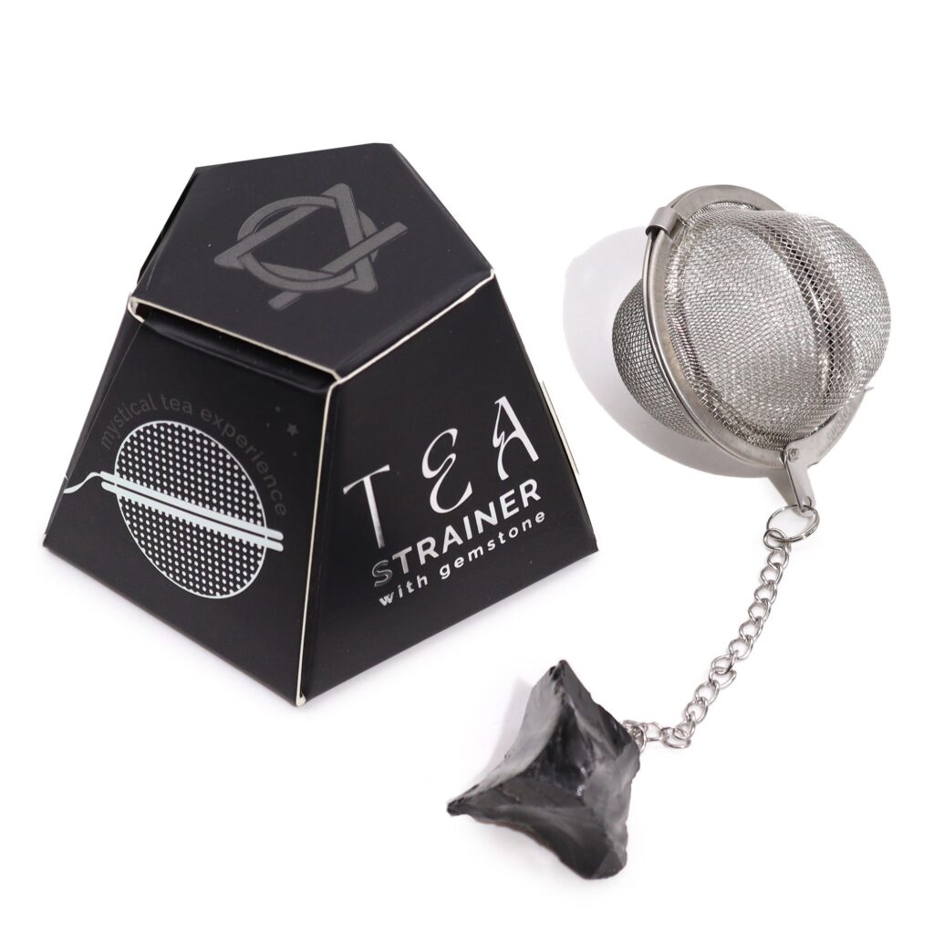Colador de té de piedras preciosas de cristal crudo – Obsidiana negra