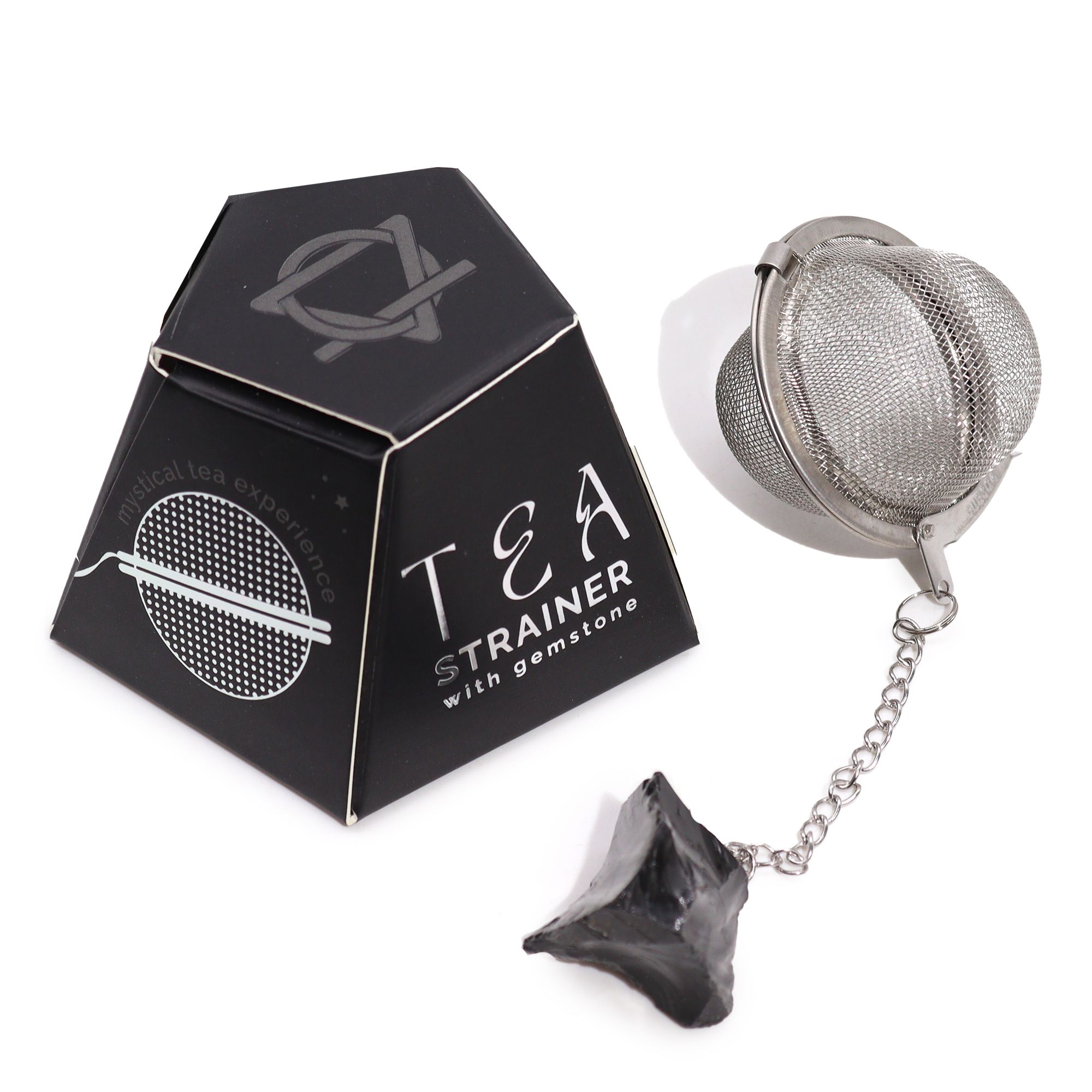 Colador de té de piedras preciosas de cristal crudo – Obsidiana negra
