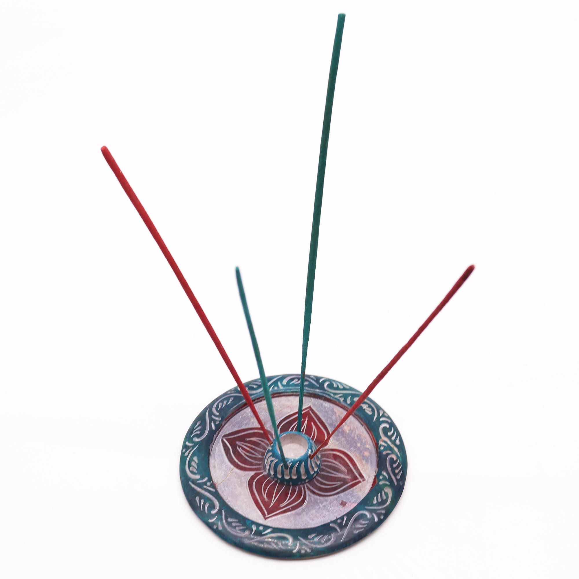 Porta-incienso Disco de Esteatita 12cm - Cuatro Pétalos (cono y porta-incienso) - Imagen 2