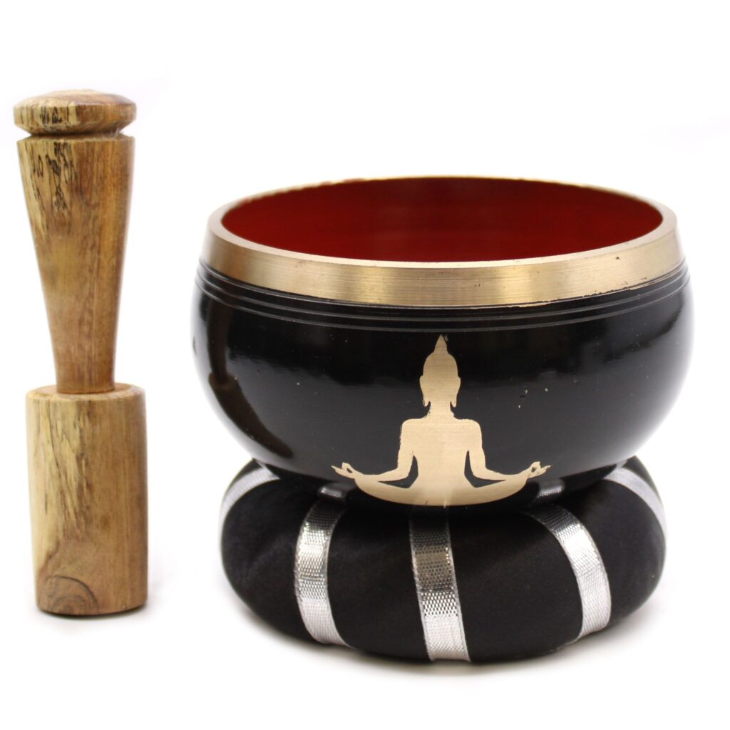 Juego de Cuenco Tibetano – Buda – Negro/Naranja 10,7 cm