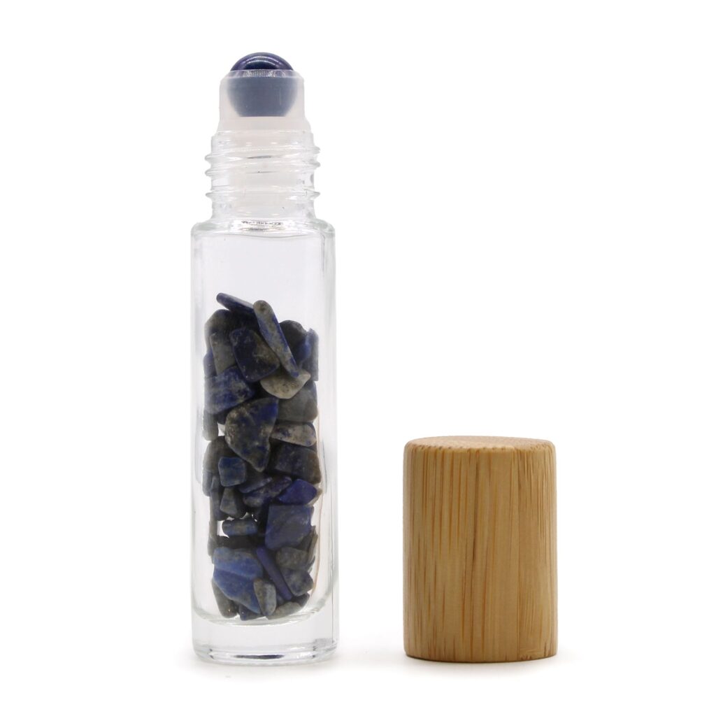 Botella de rodillo de aceite esencial de piedras preciosas – Sodalita – Tapa de madera