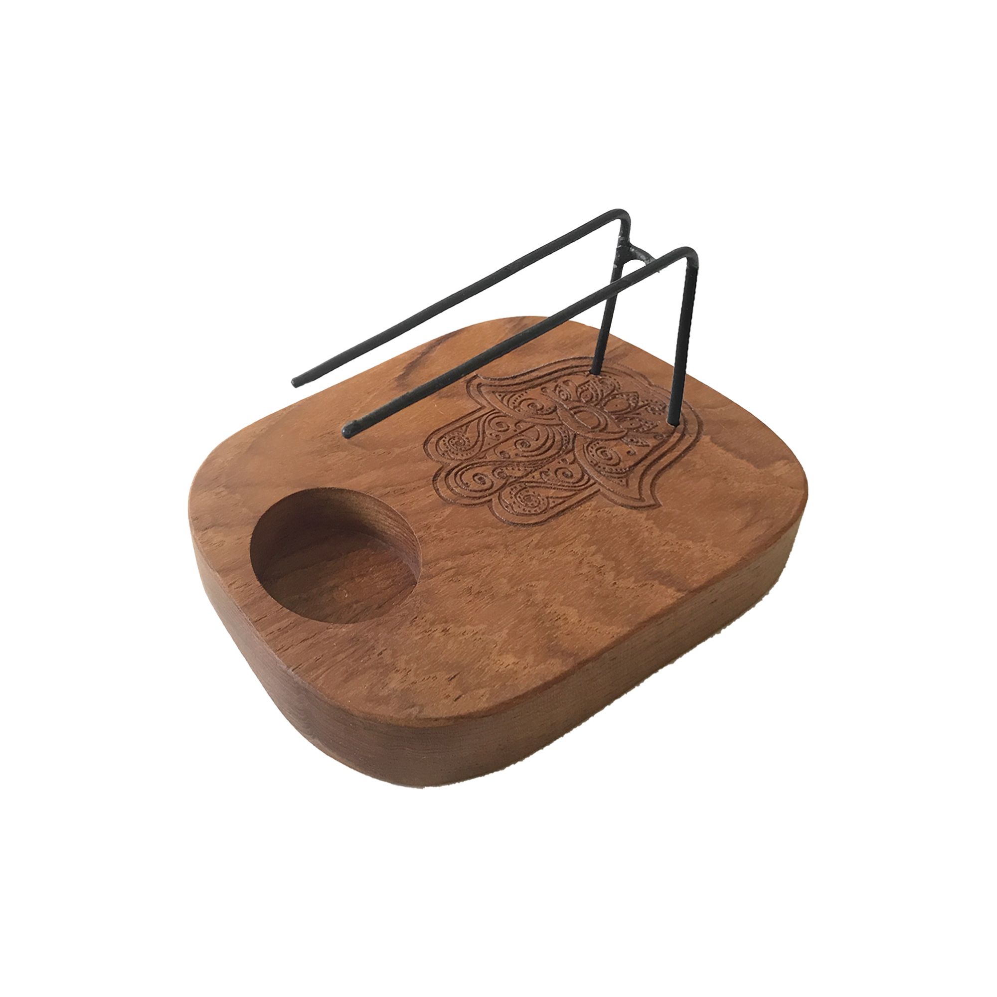 Calentador Palo Santo – Madera de Teca – Diseño Hamsa