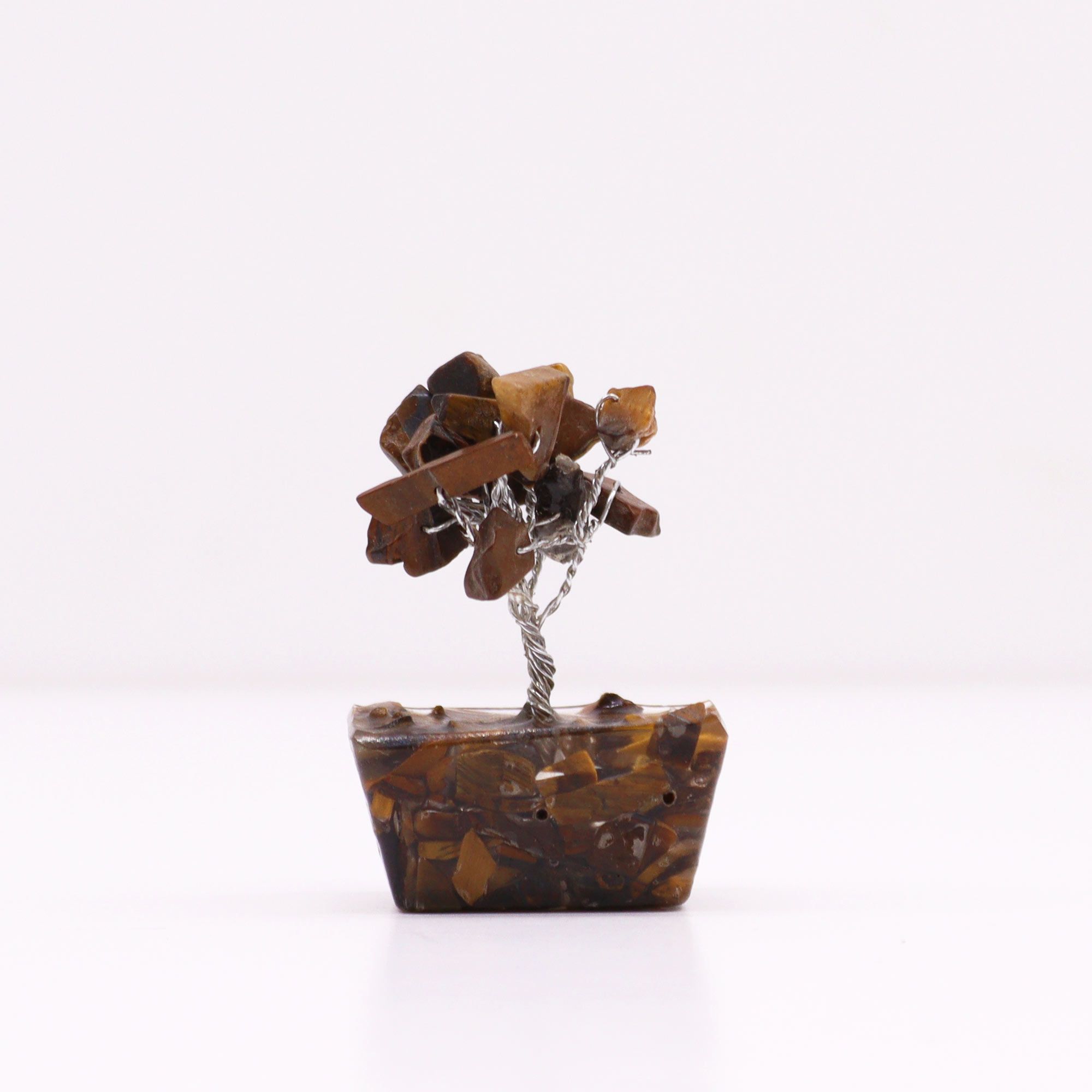 Mini árbol de piedras preciosas sobre base de orgonita – Ojo de tigre (15 piedras)