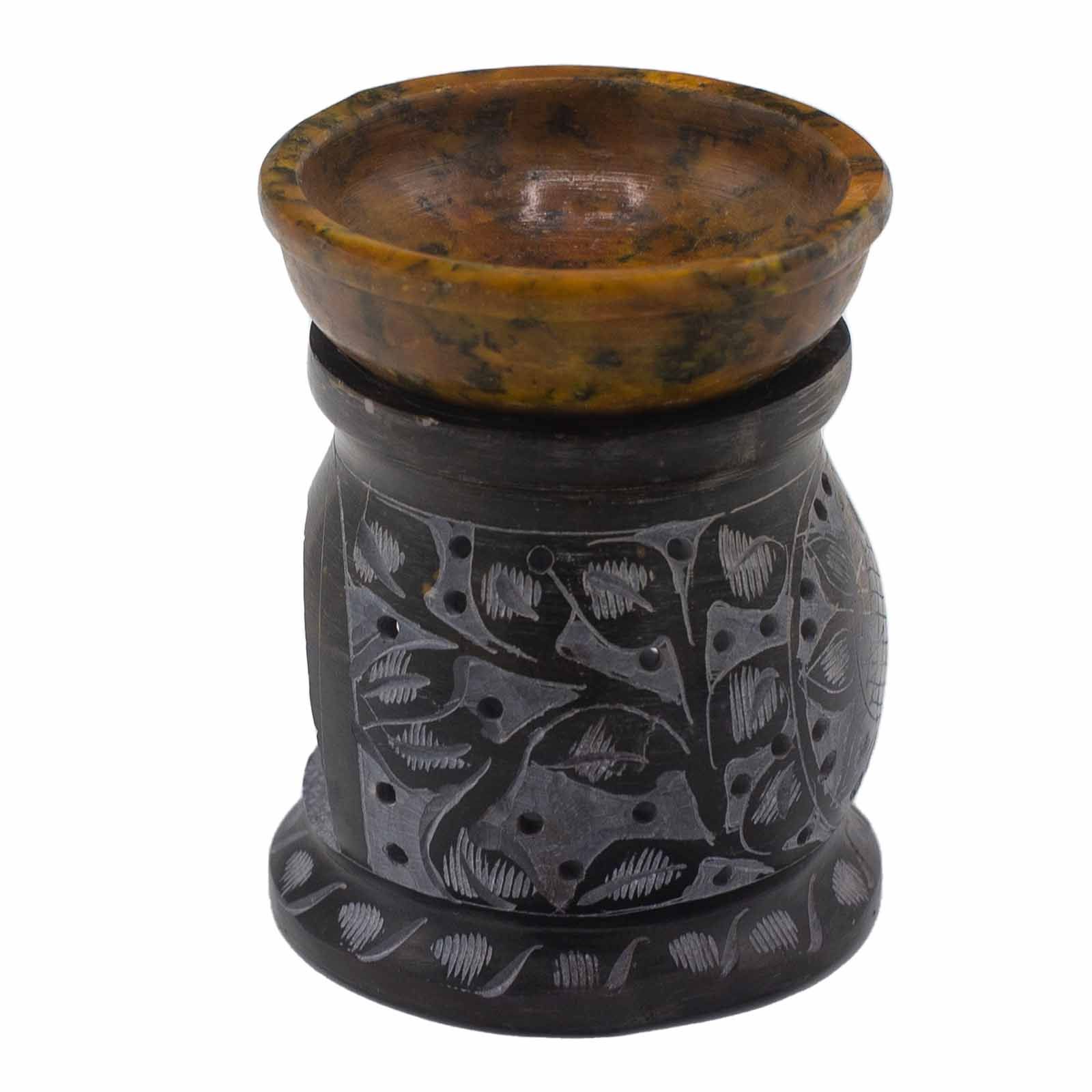 Quemador de aceite de esteatita 10 cm - Flor de mandala - Negro y amarillo - Imagen 4