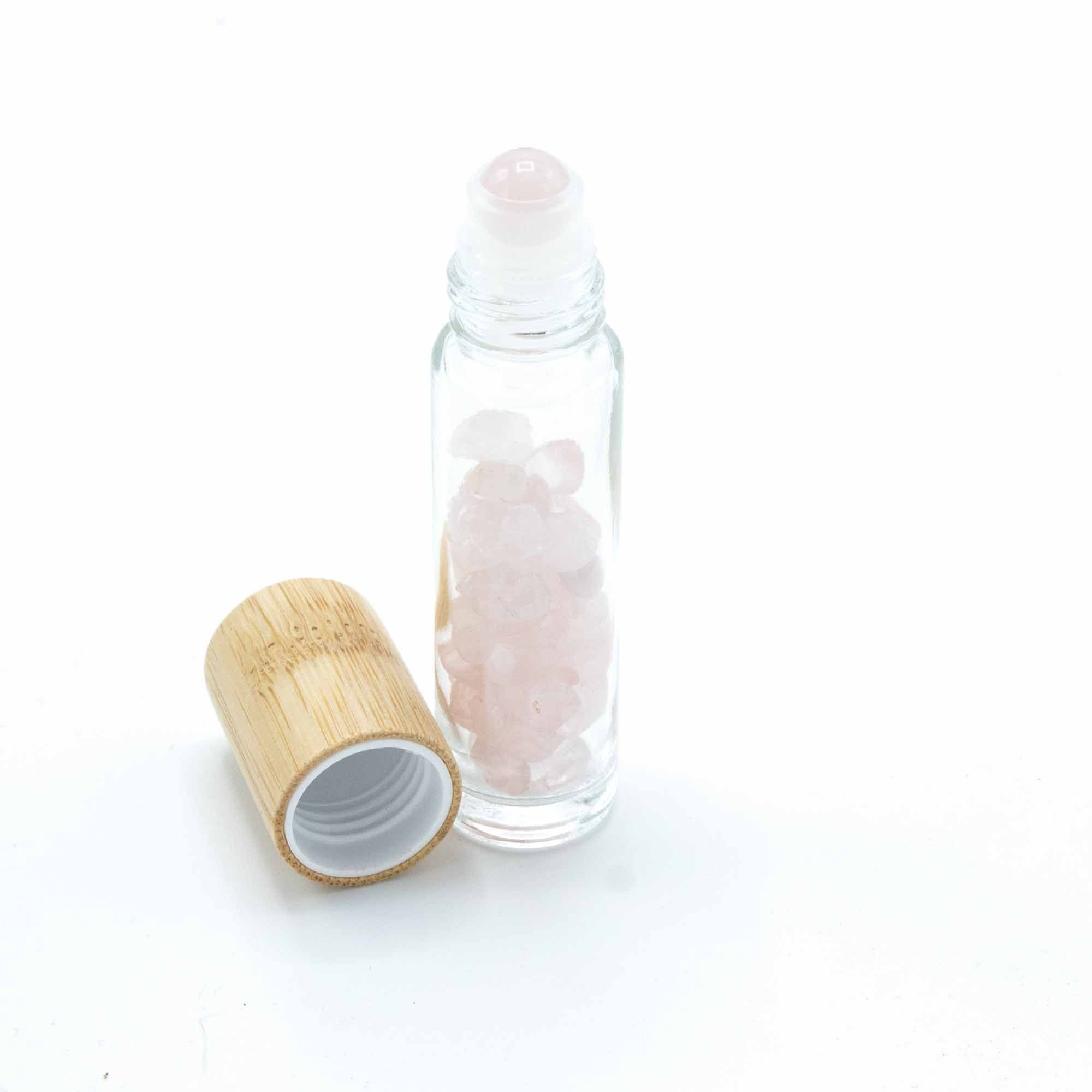 Botella de rodillo de aceite esencial de piedras preciosas - Cuarzo rosa - Tapa de madera - Imagen 2