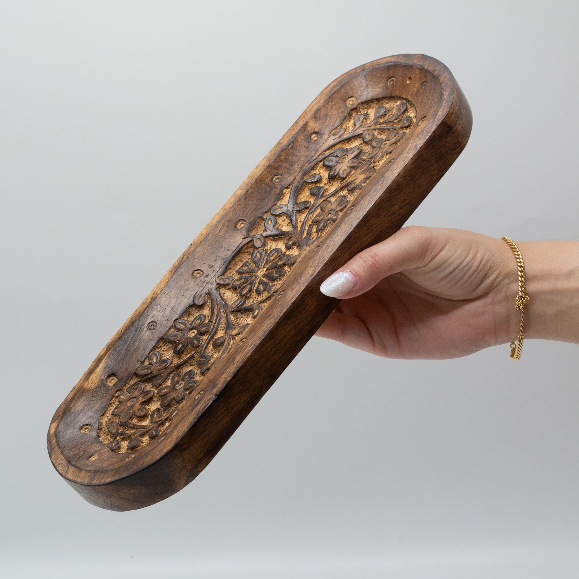 Bandeja grande para incienso 30x10cm - Diseño de flores - Imagen 3