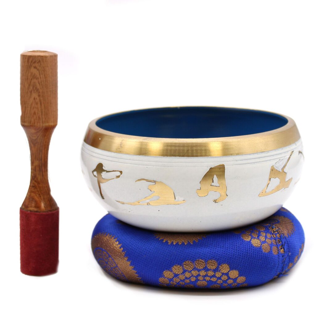 Juego de Cuenco Tibetano Lrg – Movimiento de Yoga – Blanco/Azul 14cm