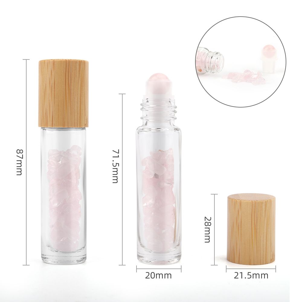 Botella de rodillo de aceite esencial de piedras preciosas - Cuarzo rosa - Tapa de madera - Imagen 3