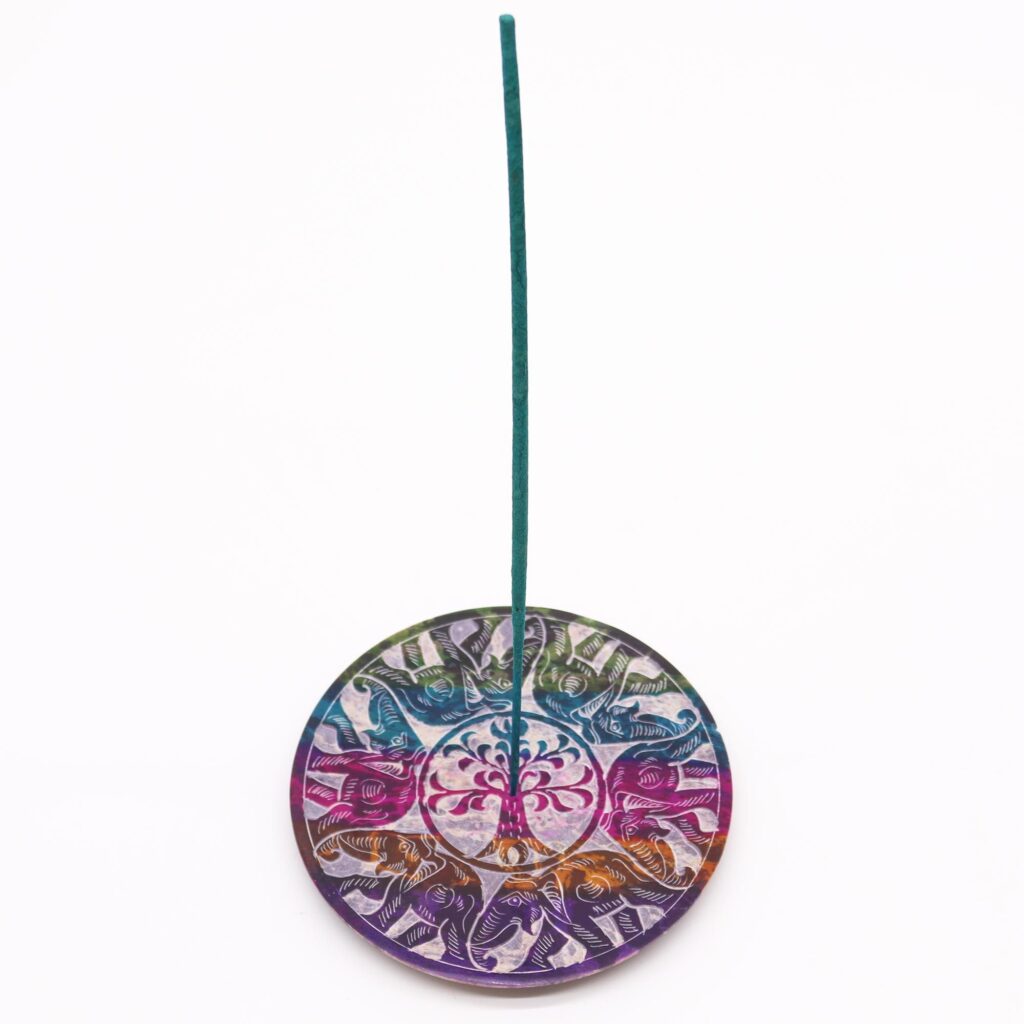 Porta-incienso Disco de Esteatita 12cm – 6 Elefantes de la Suerte