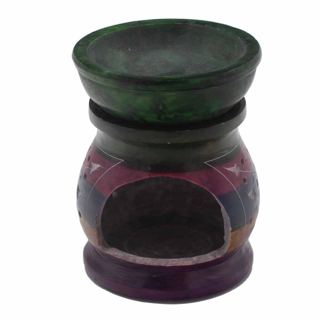 Quemador de Aceite de Esteatita 10cm – Flor de la Vida – Cinco Colores