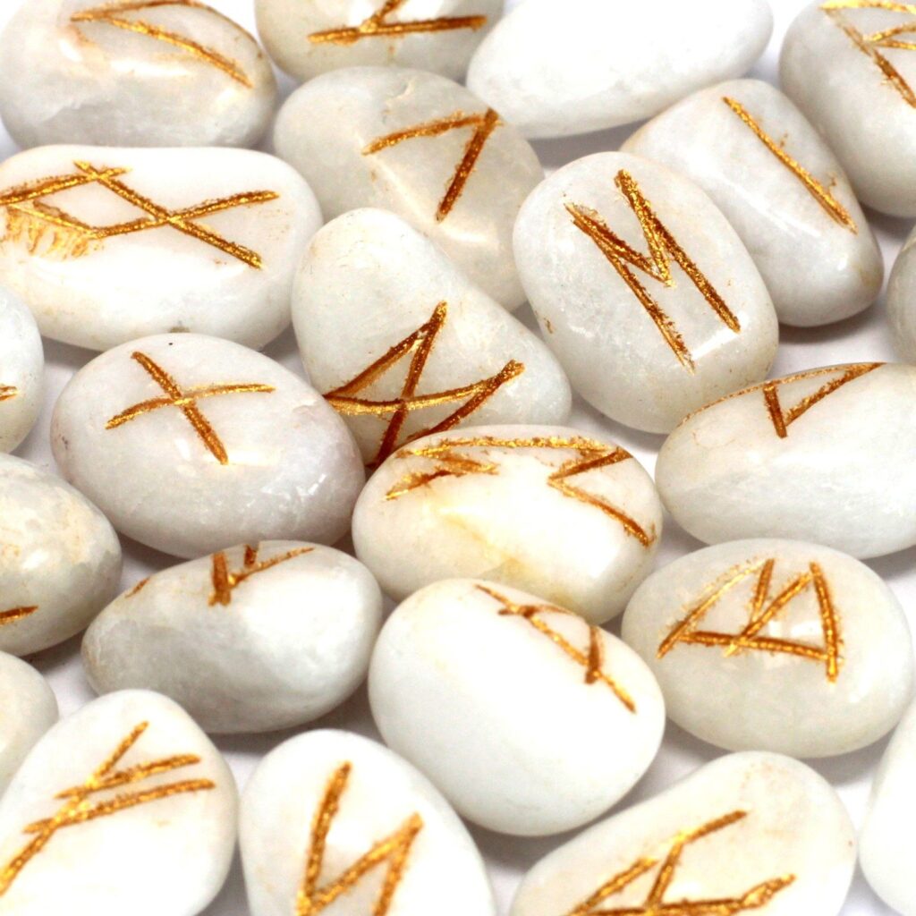 juego de Runa de la India en bolsas – Ágata blanca