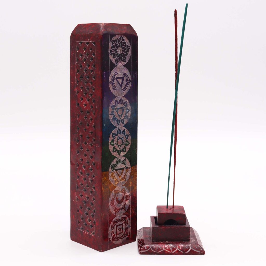 Porta-incienso Torre Cuadrada de Esteatita 25cm – 7 Charkras
