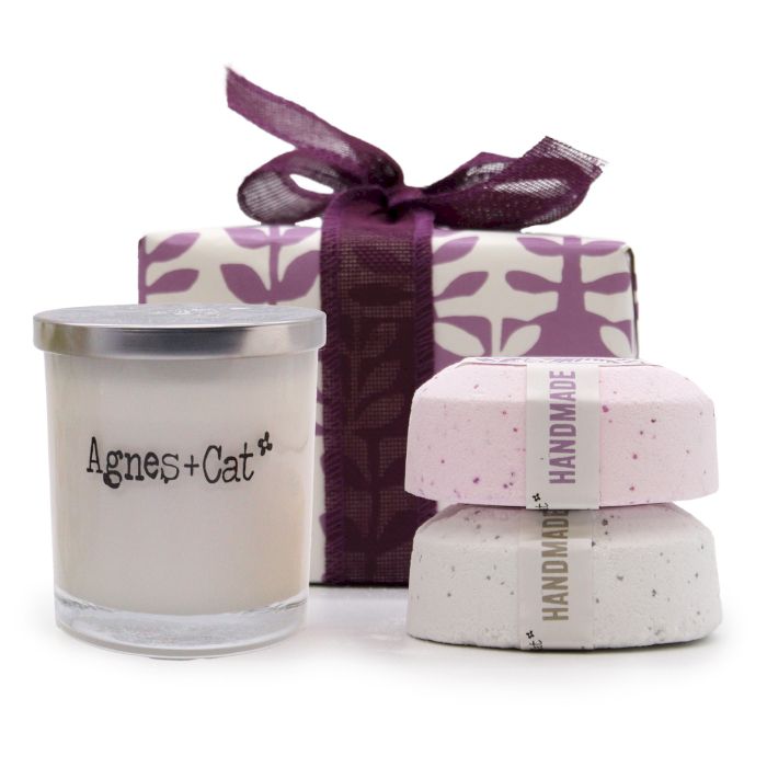 Set de Regalo: Bombas de baños de Provenza & té y rosas+ Vela de Piedra Lunar