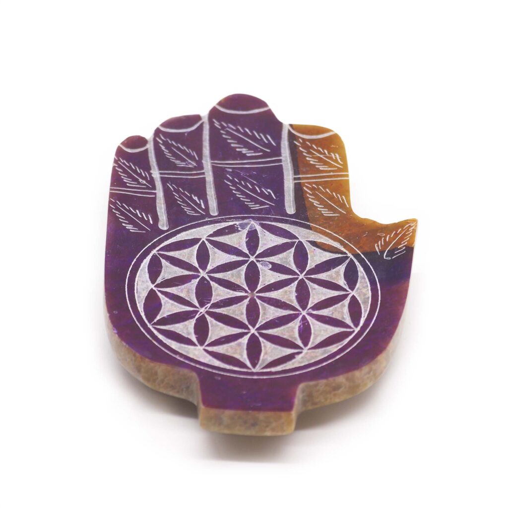 Porta-incienso Med Hamsa de Esteatita 13x9cm – Flor de la Vida