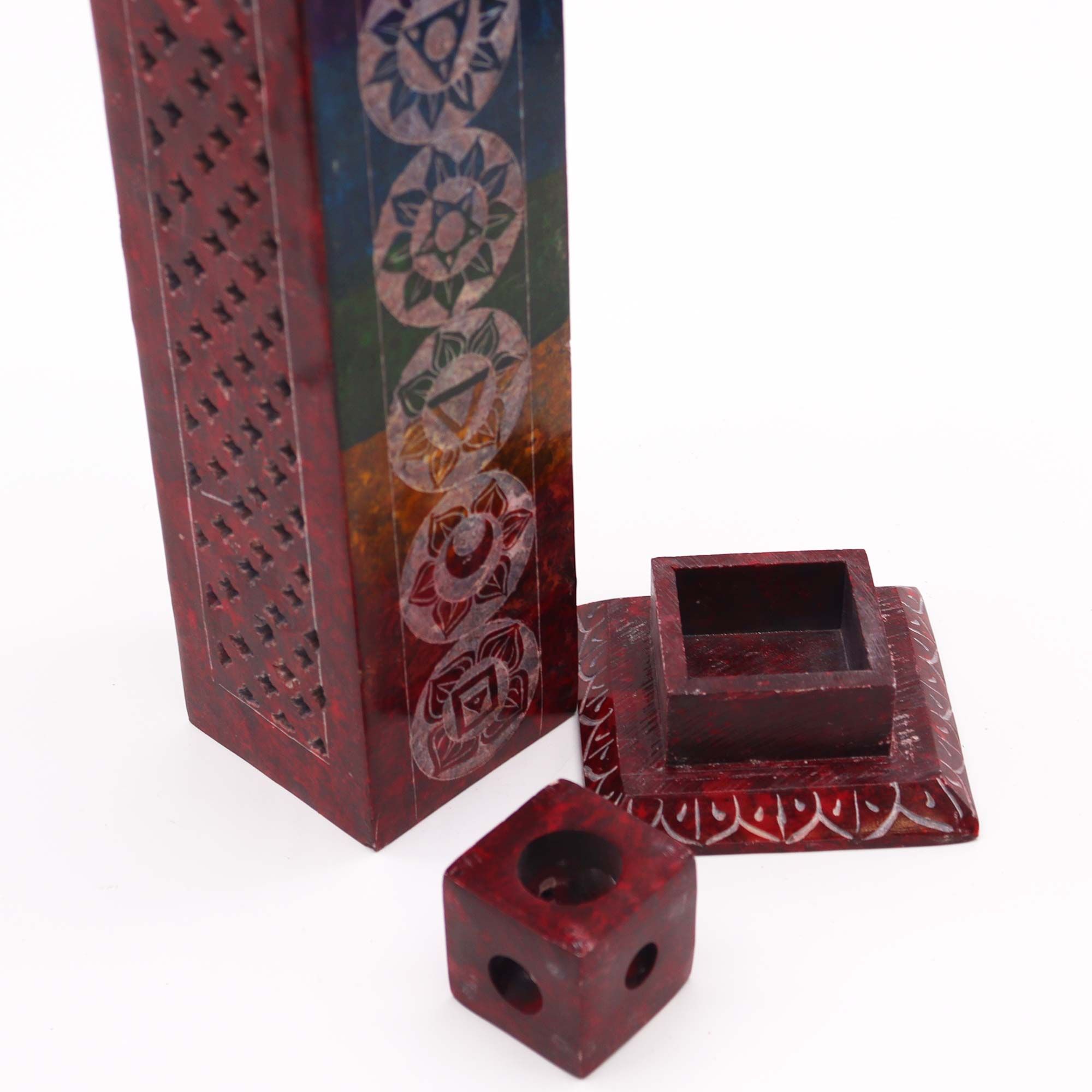 Porta-incienso Torre Cuadrada de Esteatita 25cm - 7 Charkras - Imagen 2