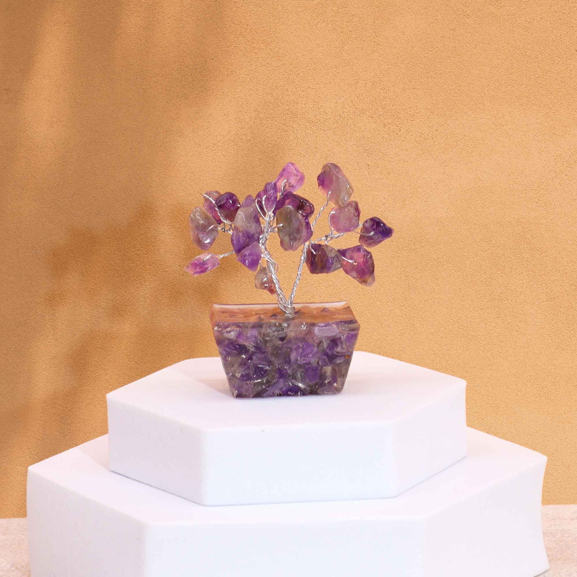 Mini árbol de piedras preciosas sobre base de orgonita - Amatista (15 piedras) - Imagen 4