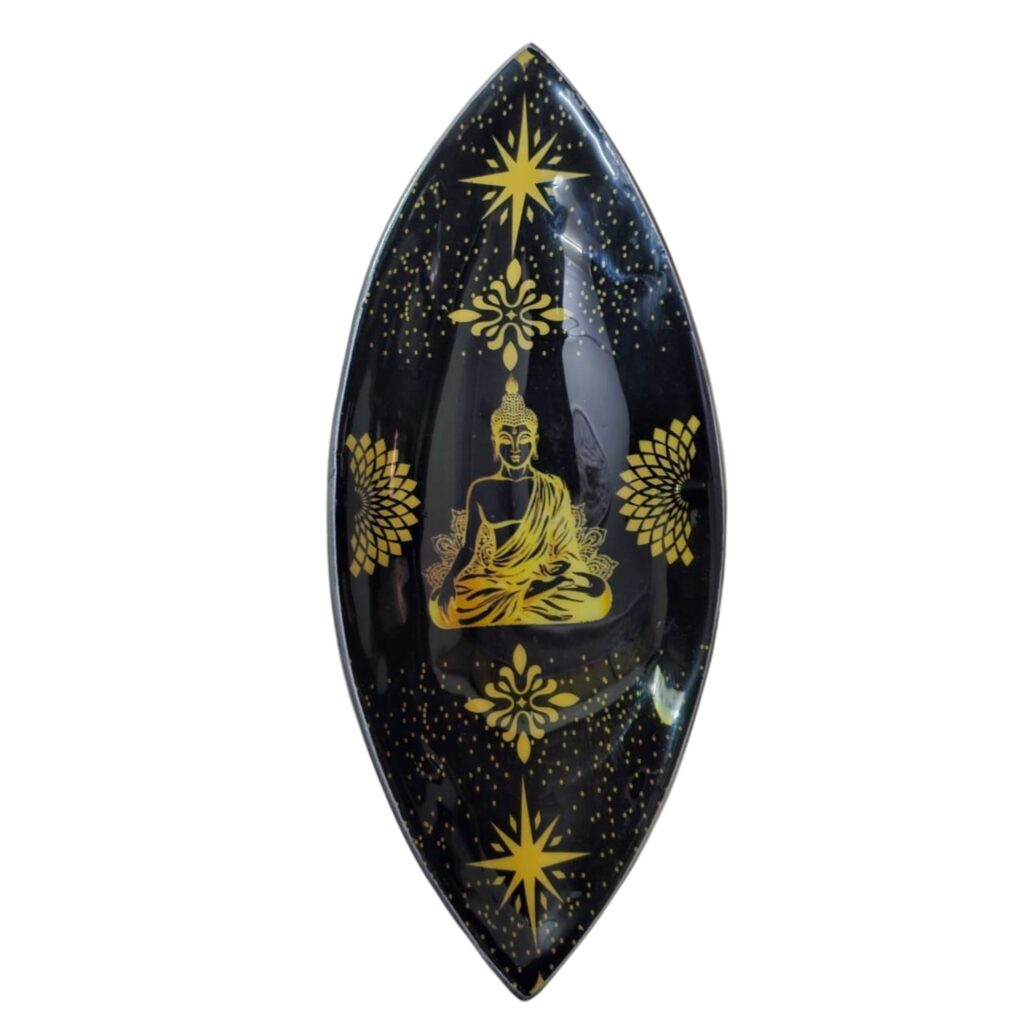 Cuenco de incienso esmaltado – aluminio – Buda dorado y negro