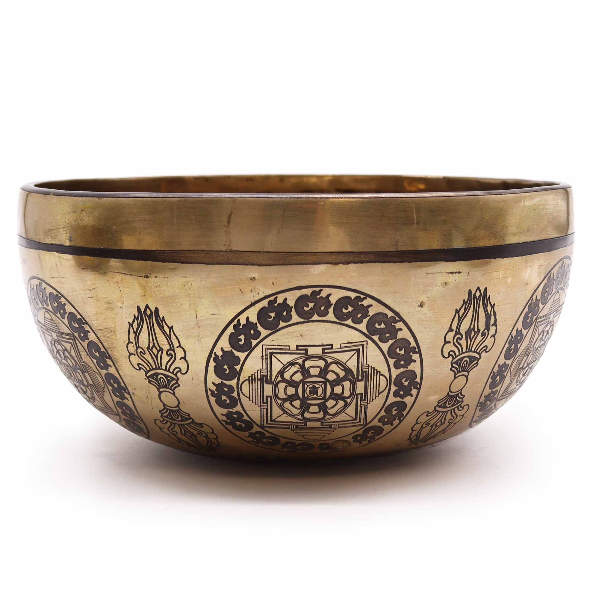 Cuenco tibetano grabado - 21 cm - Cinco Budas