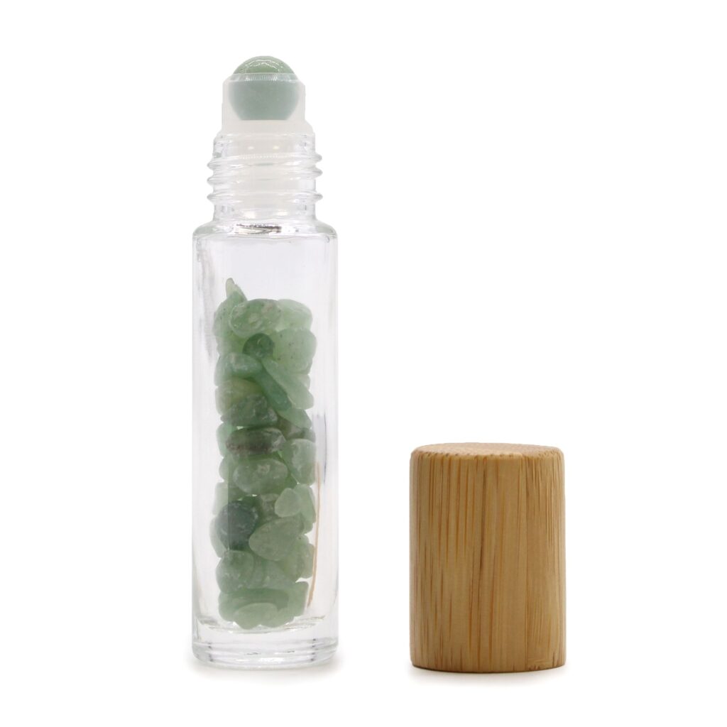 Botella de rodillo de aceite esencial de piedras preciosas – Aventurina – Tapa de madera
