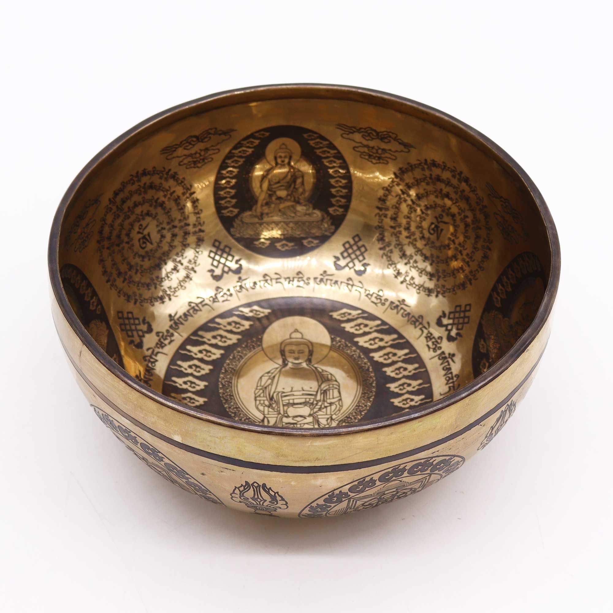 Cuenco tibetano grabado - 21 cm - Cinco Budas - Imagen 3