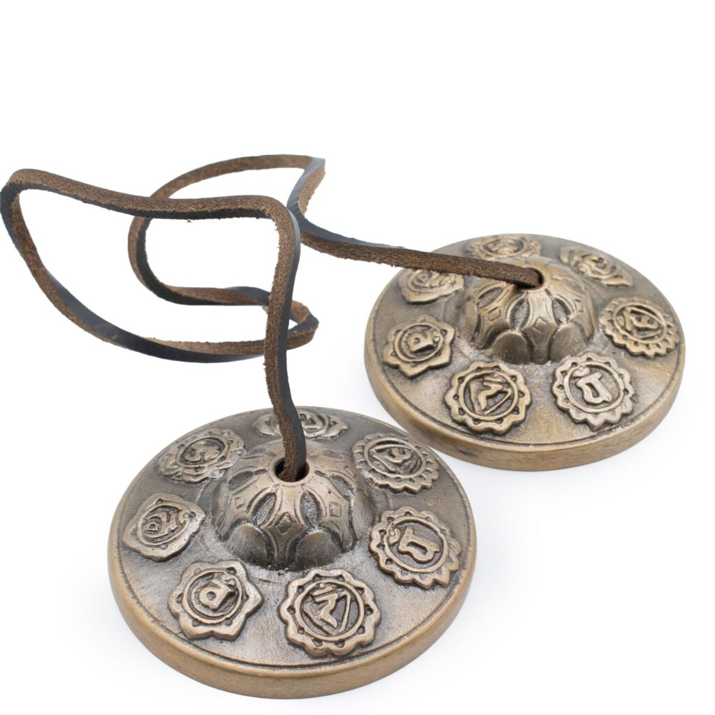 Tingsha tibetana de latón premium - Siete Chakras - aprox. 7 cm (255 g)