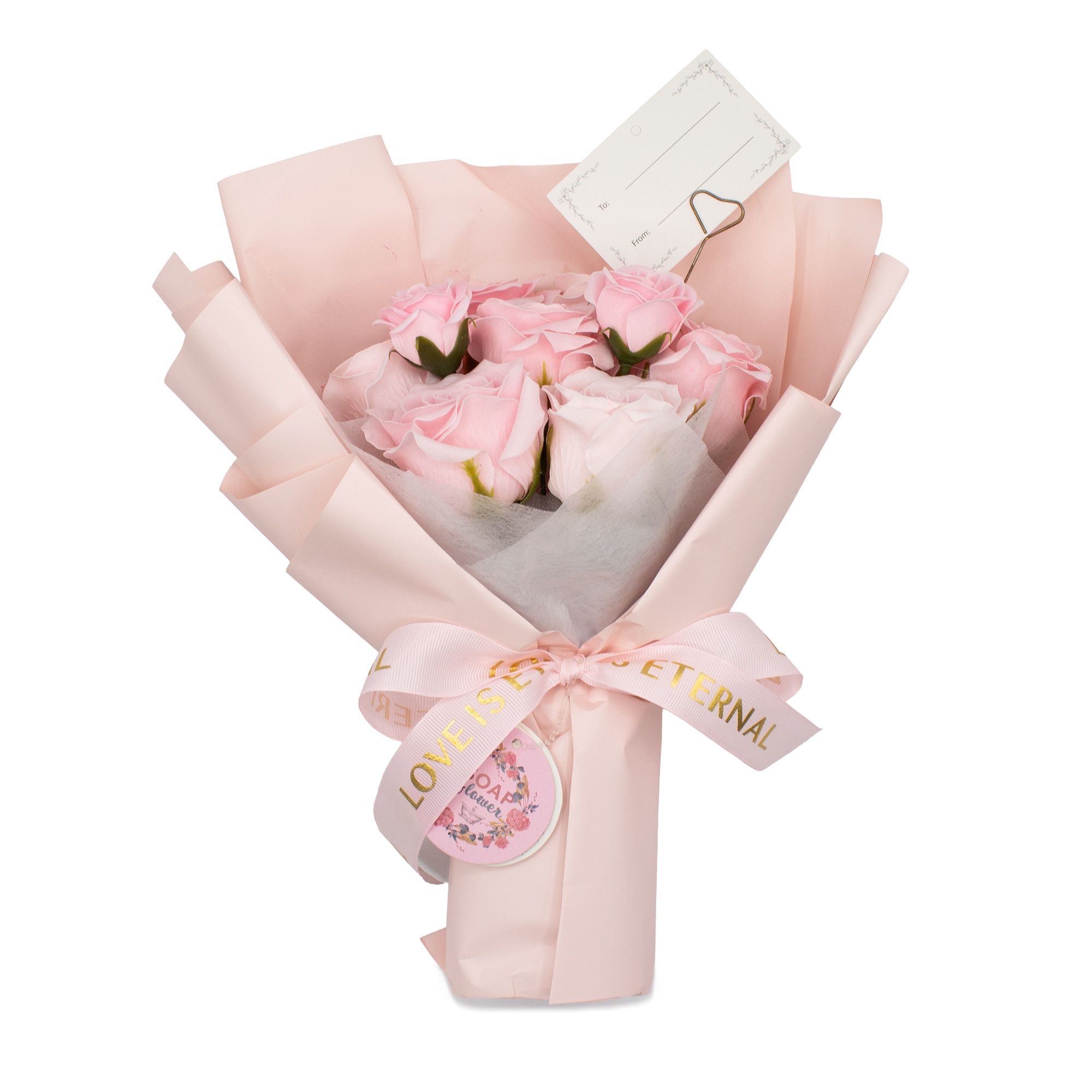 Ramo grande de rosas rosadas - El amor es eterno - Tarjeta de regalo - Imagen 2