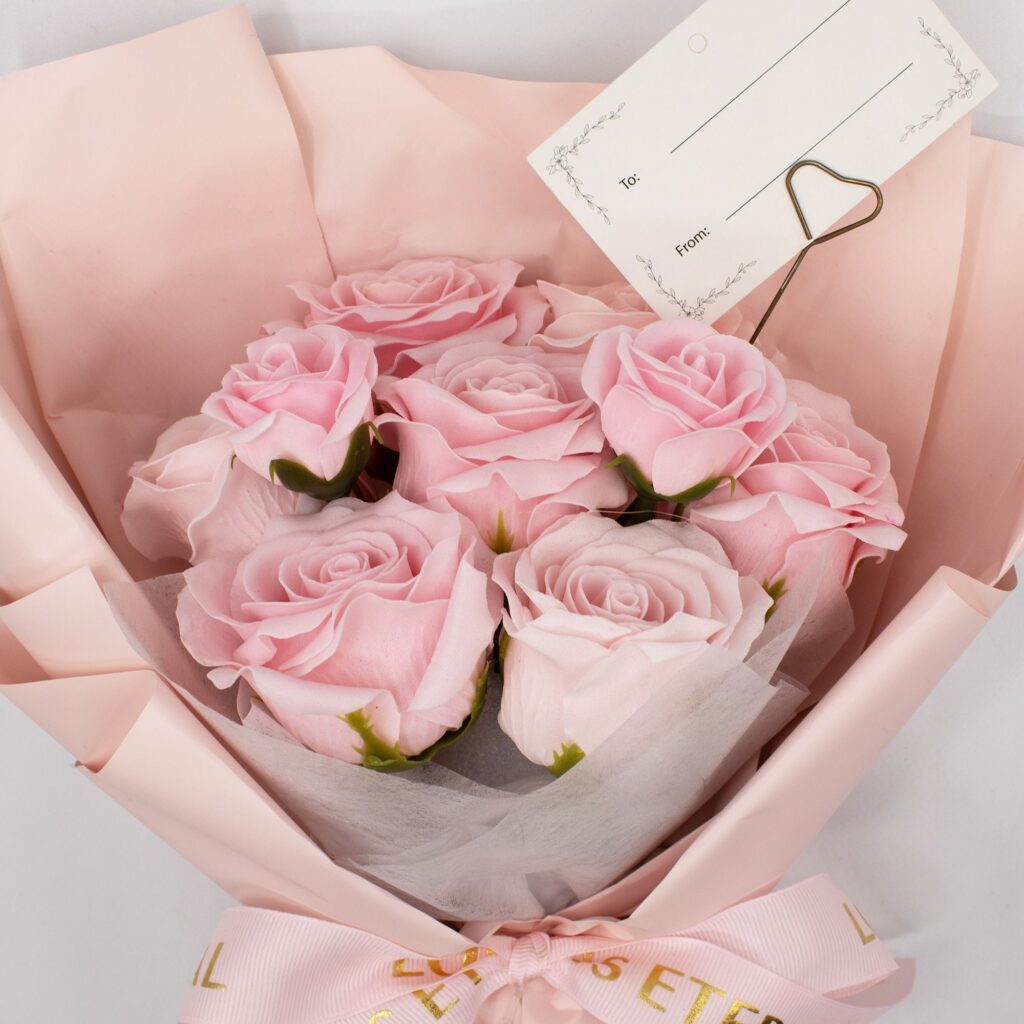 Ramo grande de rosas rosadas - El amor es eterno -  Tarjeta de regalo