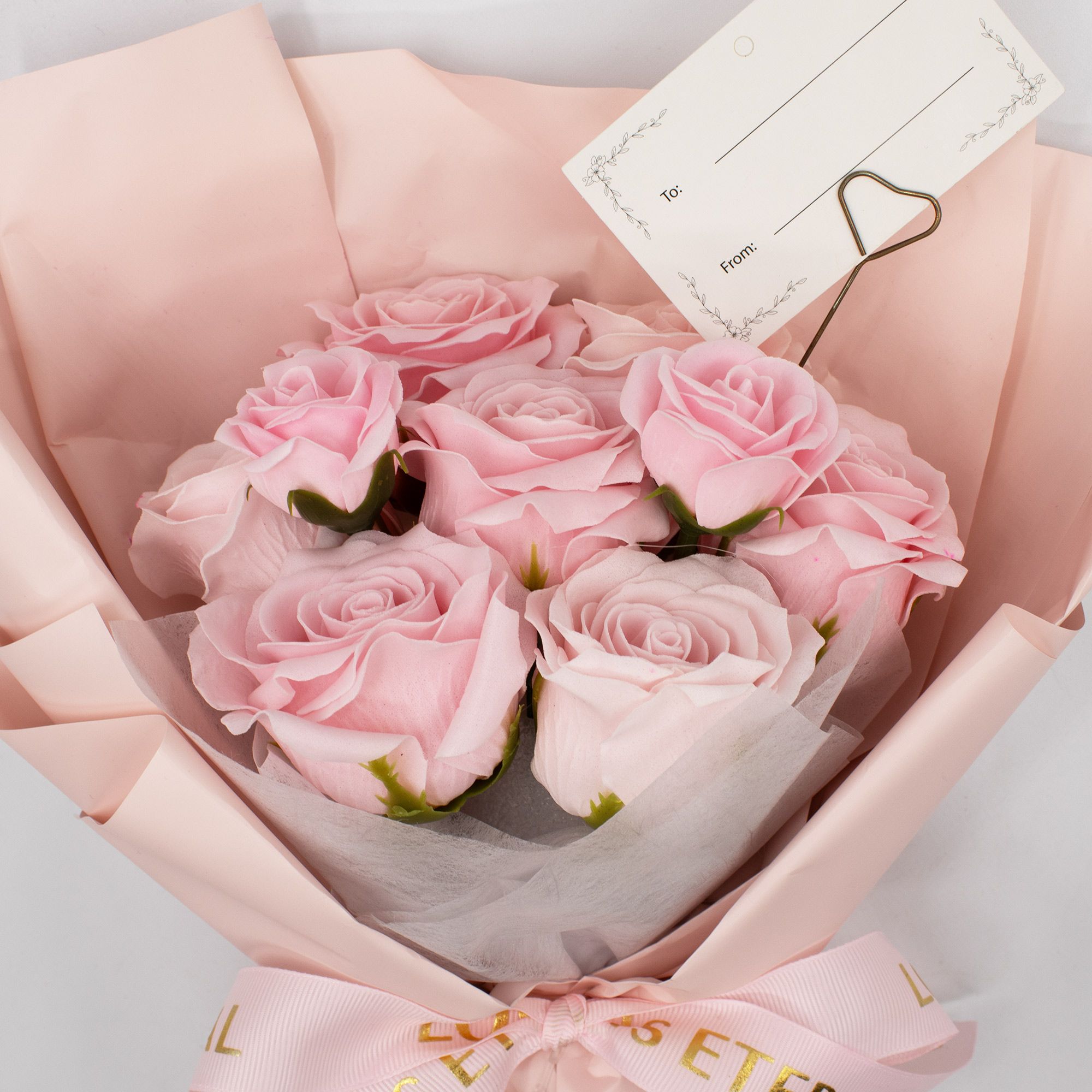 Ramo grande de rosas rosadas - El amor es eterno - Tarjeta de regalo
