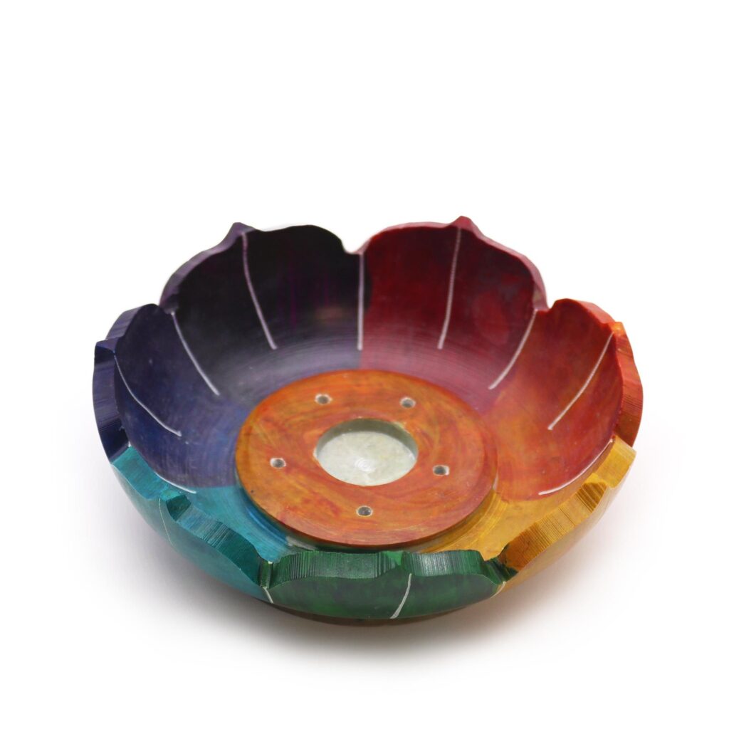 Porta-incienso Flor de Loto de Esteatita 10x3cm – Colores de los Chakras