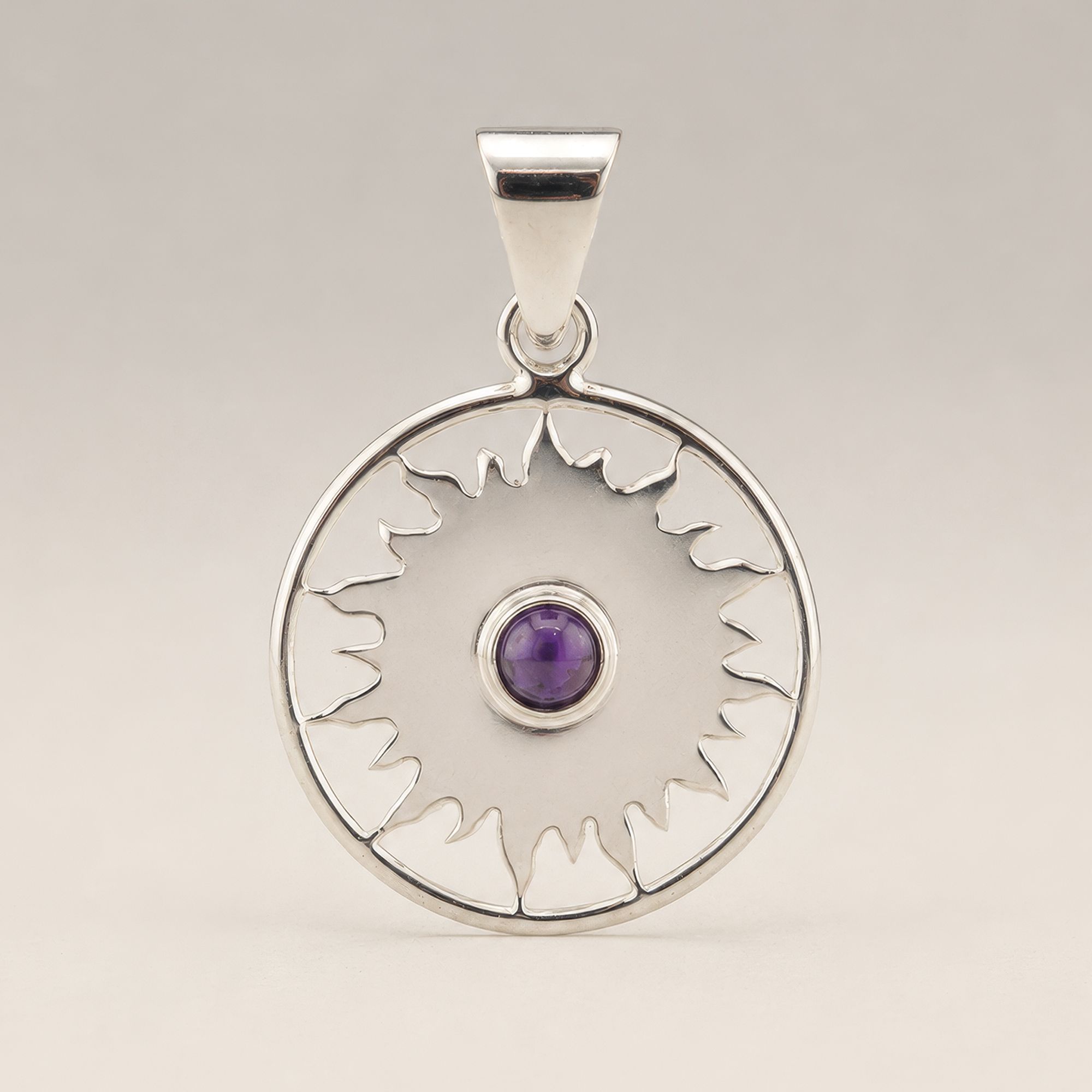 Colgante devocional de la India - plateado (cordón de 45 cm) - Amatista de adoración al sol - Imagen 4