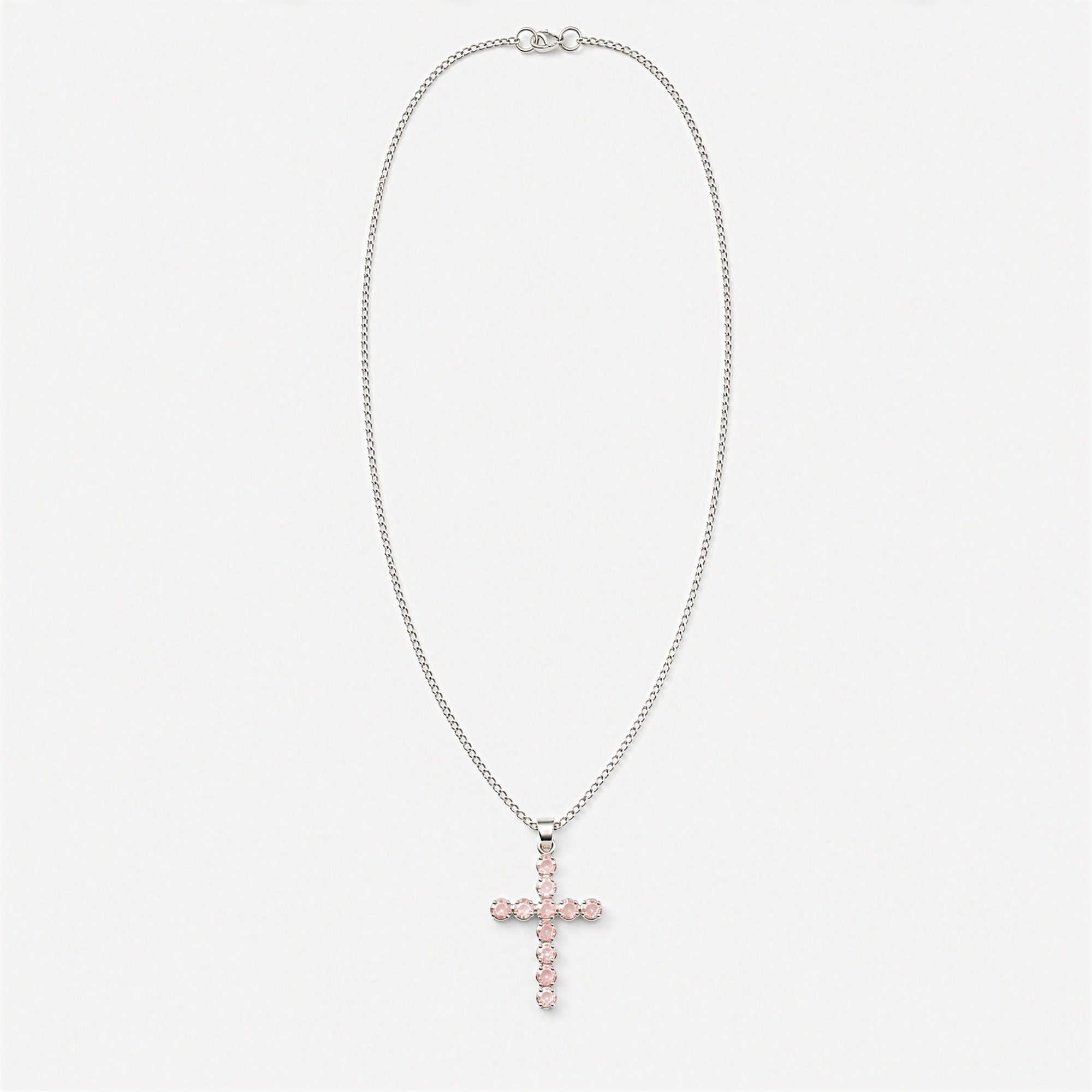 Colgante devocional de la India - Chapado en plata (cadena de 45 cm) - Crucifijo de cuarzo rosa - Imagen 5