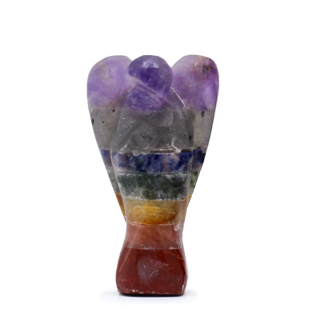 Mini Ángel de Piedras Preciosas Tallado a Mano – Siete Chakras (aprox 3.5cm)
