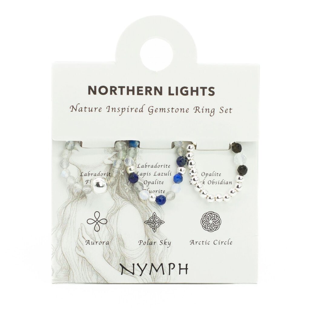 Conjunto de anillos con gema de espíritu ninfa - Auroras boreales