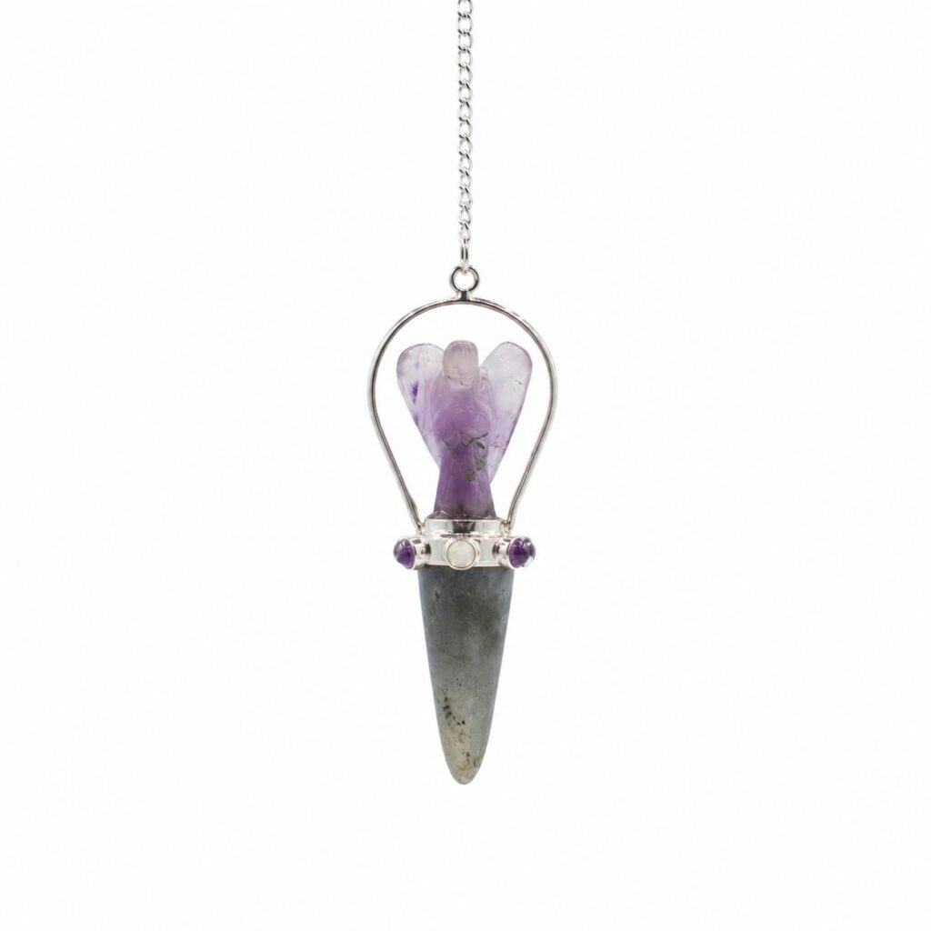 Veilwalker – Péndulo de ángel de dos piezas – Pulsera de chakras – Labradorita y amatista