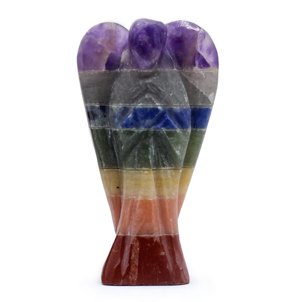 Ángel de Piedras Preciosas Tallado a Mano – Siete Chakras (aprox 5cm)