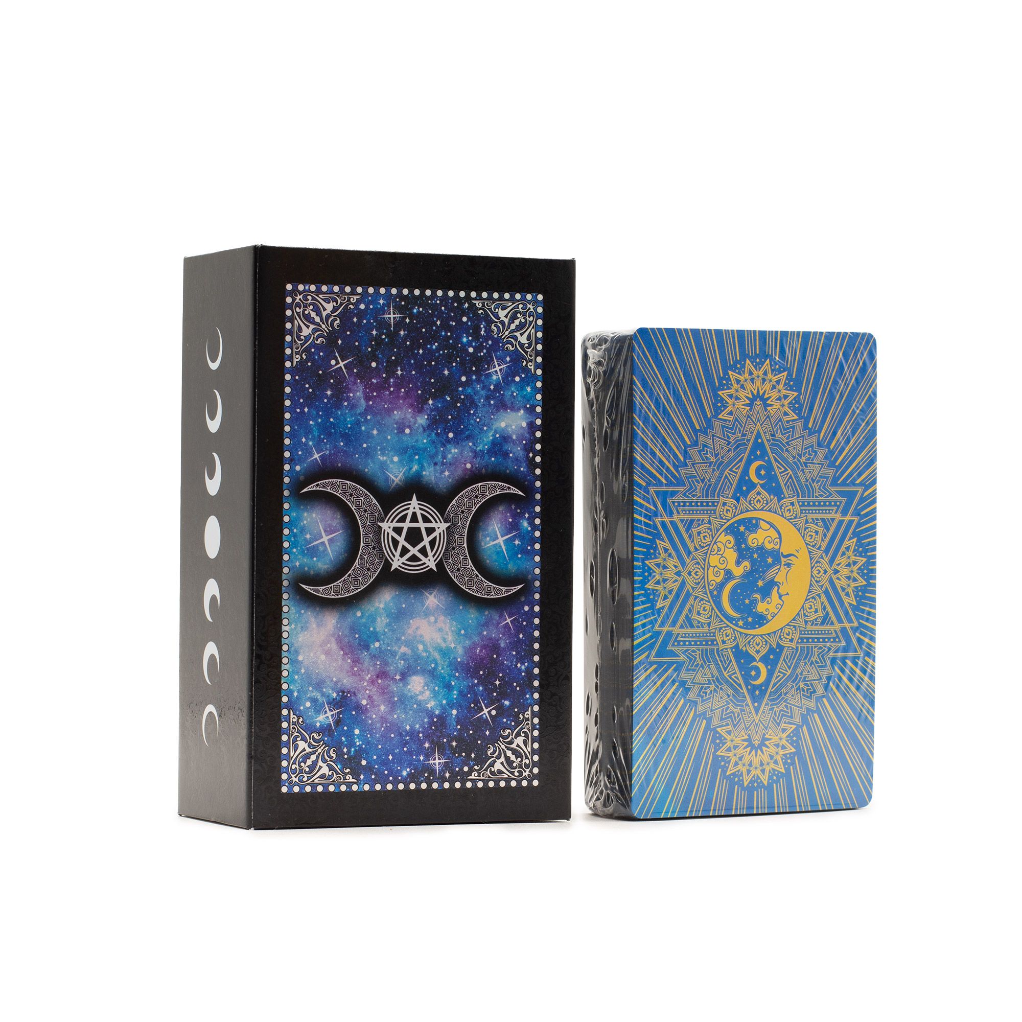 Conjunto de cartas de Tarot con lámina azul – Cara de la Luna – con folleto