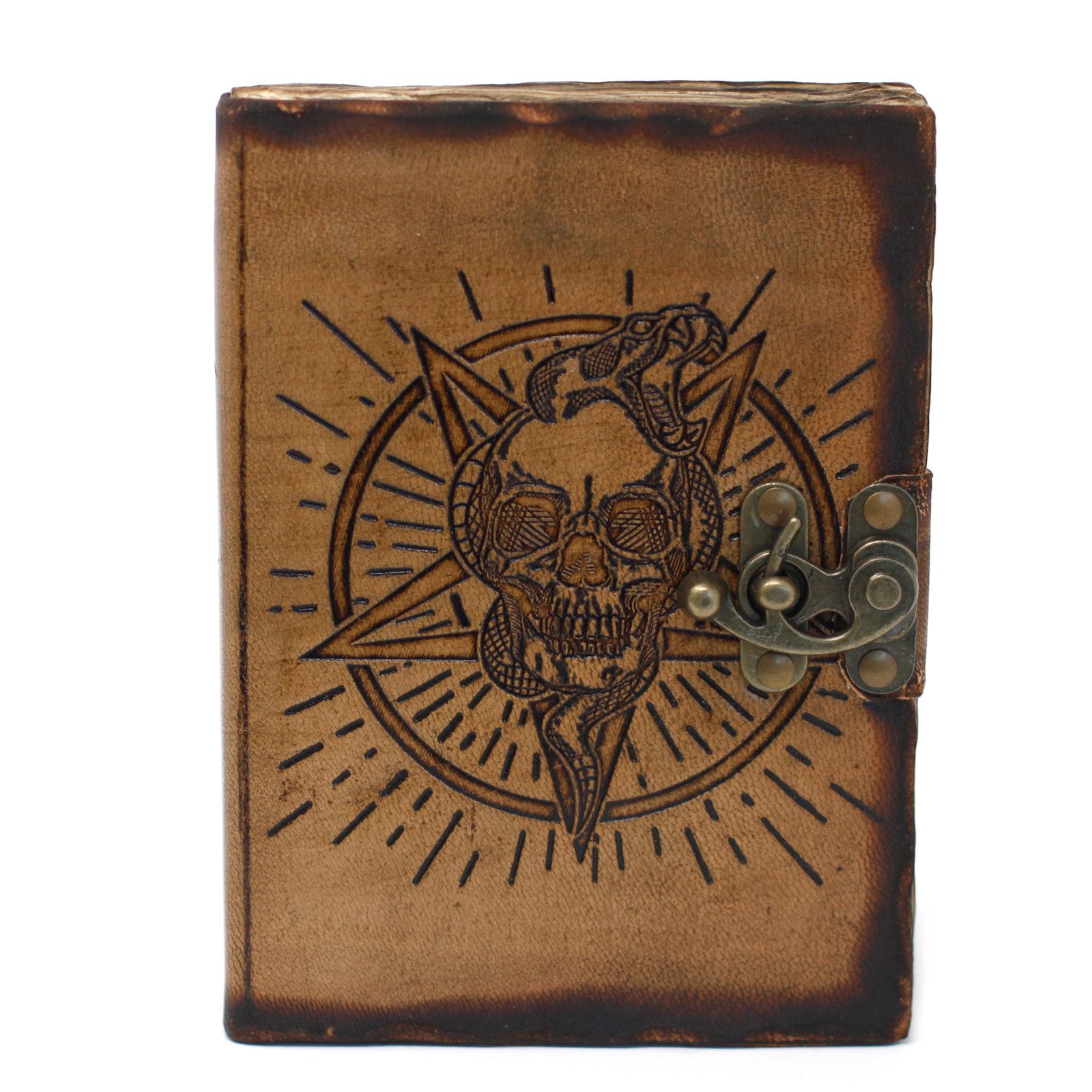 Cuaderno de Cuero Pentágono y Calavera Hojas quemadas - Imagen 5