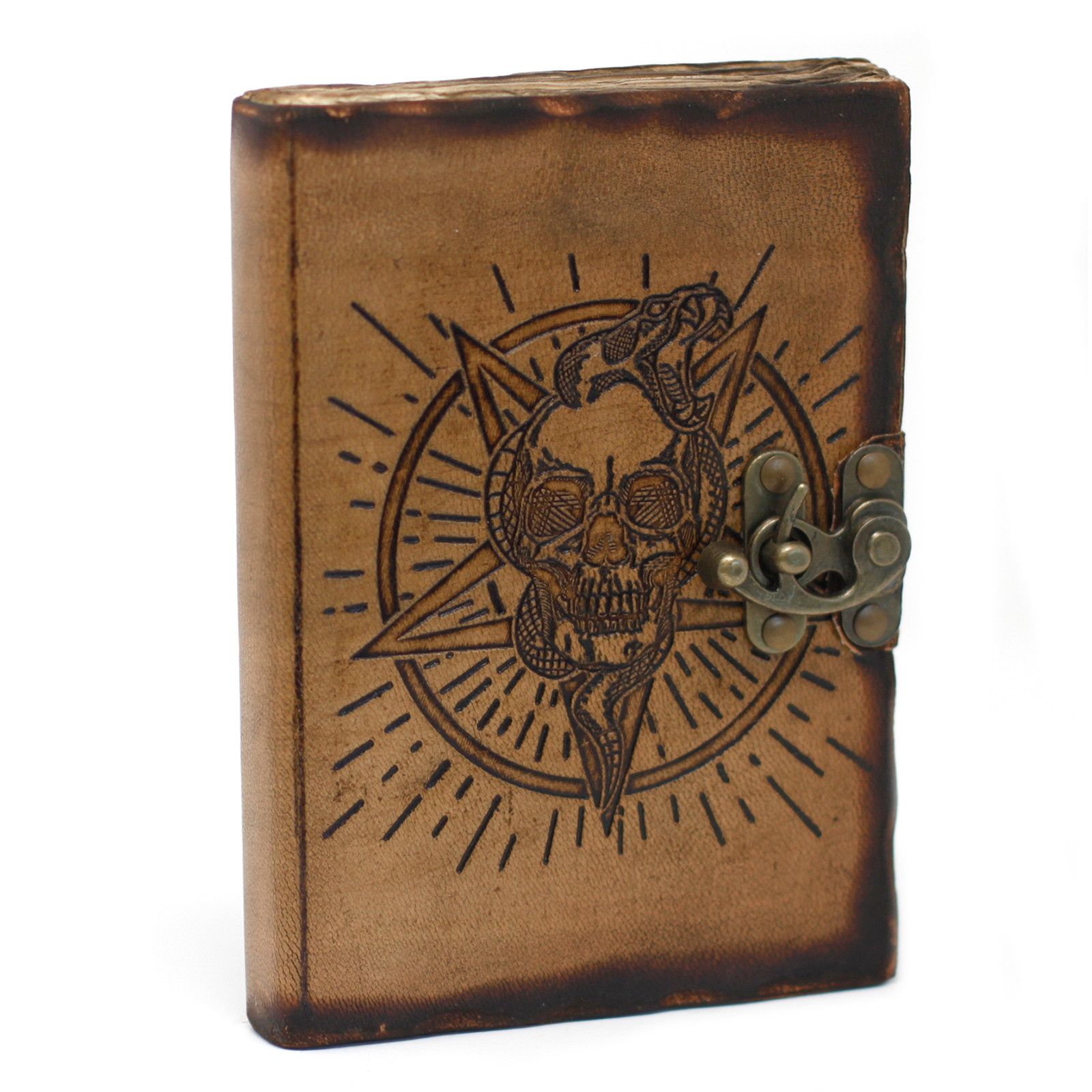 Cuaderno de Cuero Pentágono y Calavera Hojas quemadas - Imagen 2