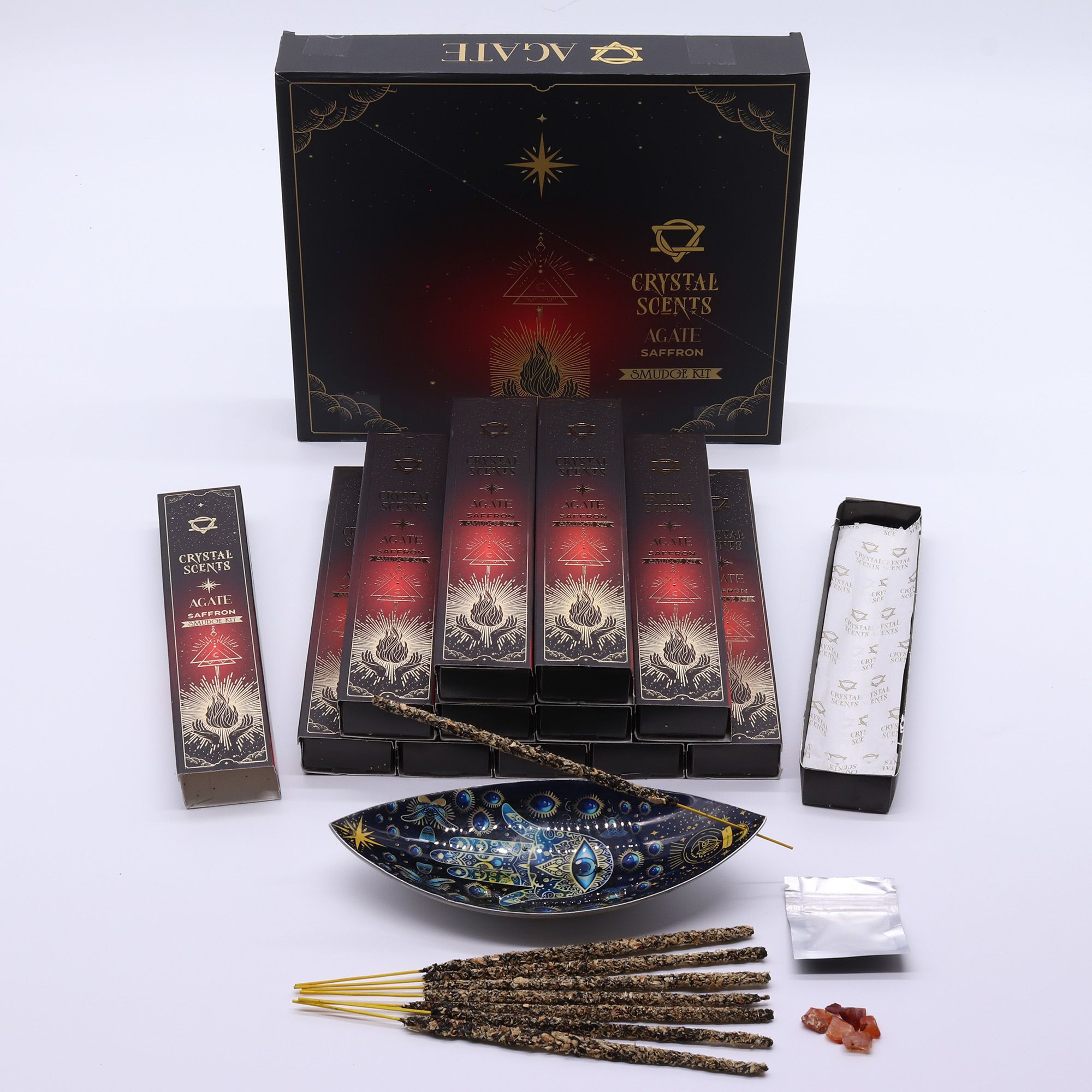 Cristal de ágata roja Fragancias de cristal Incienso de purificación – Azafrán