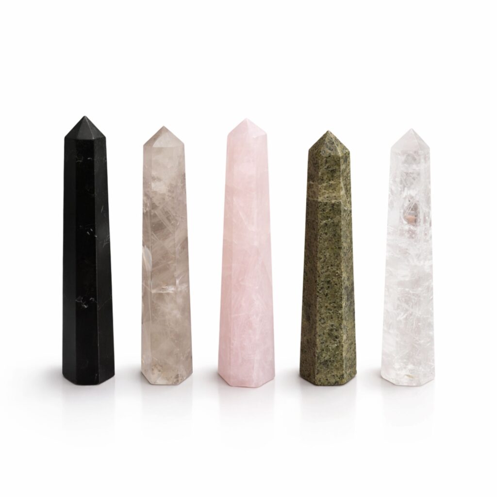 Punta obelisco de seis caras de piedra preciosa aprox. 11 cm – cuarzo rosa
