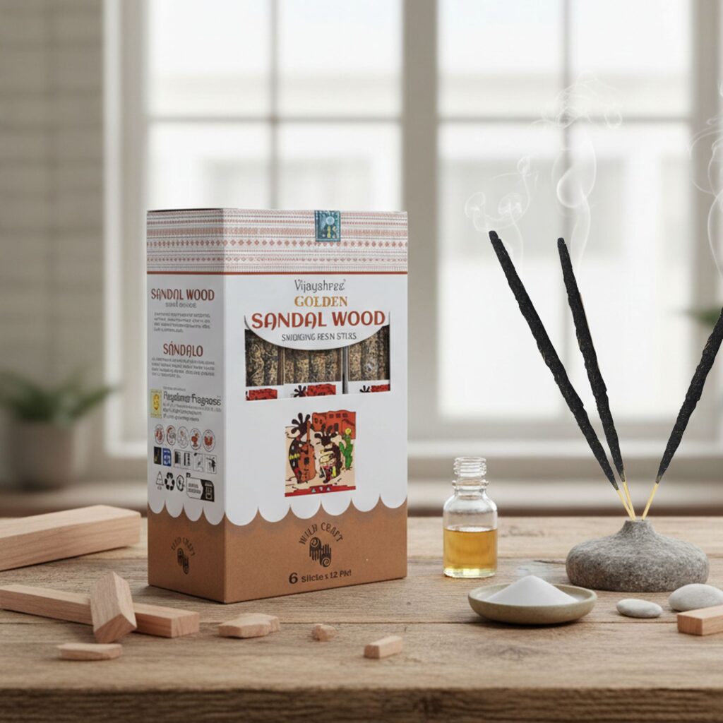 Palitos de resina de sándalo dorado para sahumar – 30 g