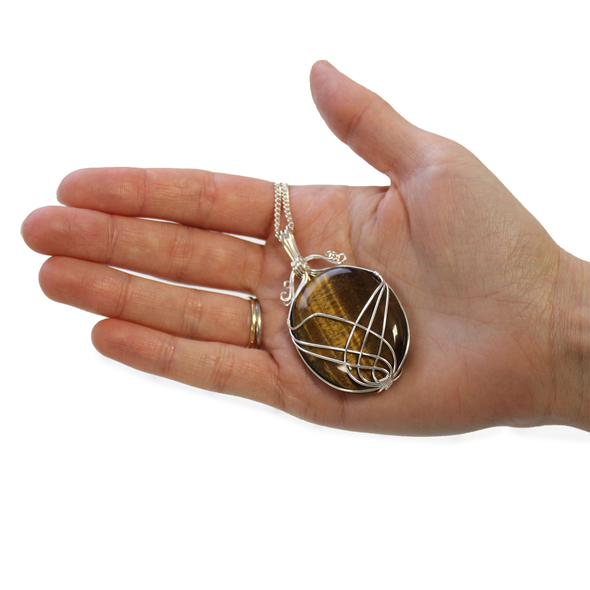 Collar de Gemas Envueltas en Cascada – Ojo de Tigre en bruto