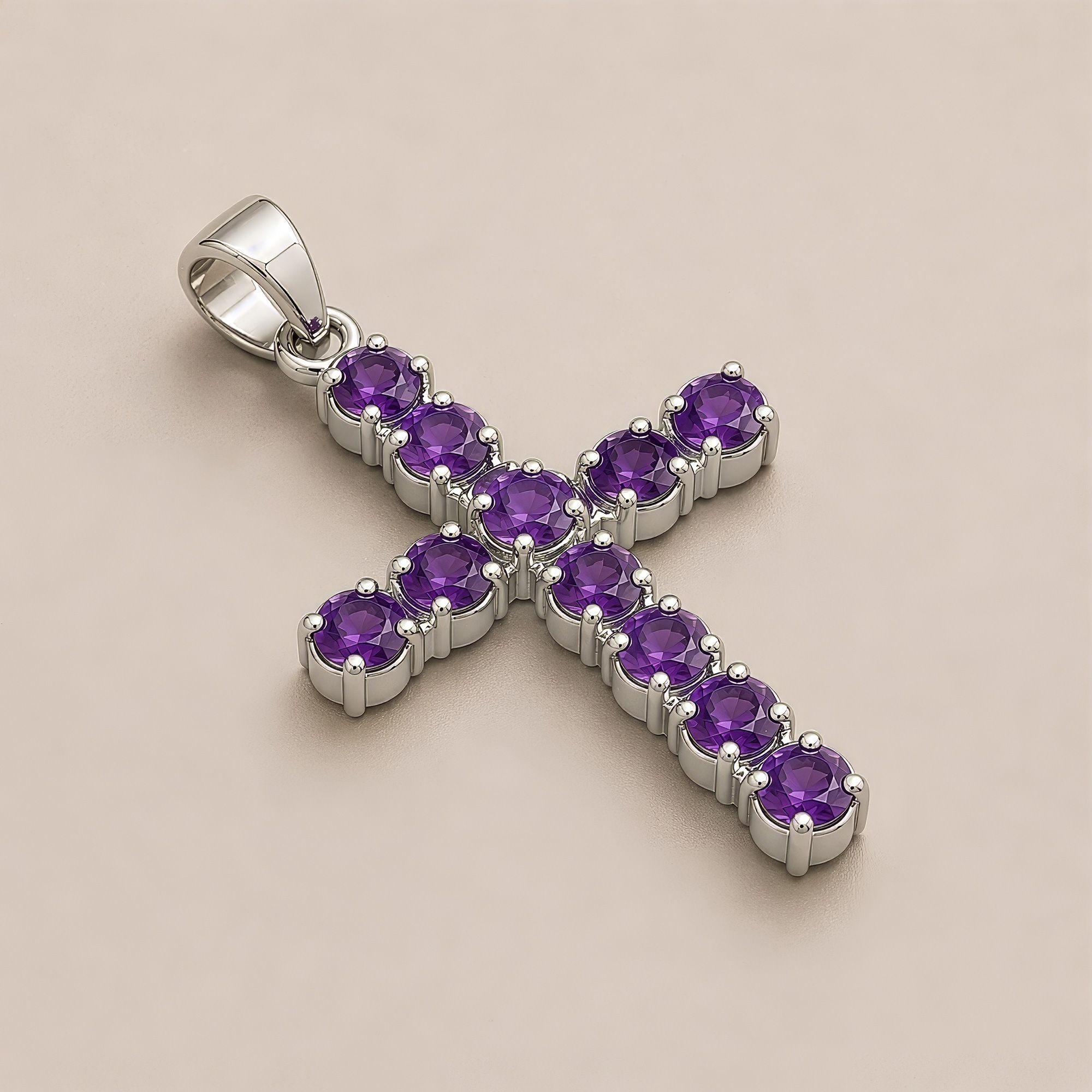 Colgante devocional indio - bañado en plata (cadena de 45 cm) - Crucifijo de amatista - Imagen 3
