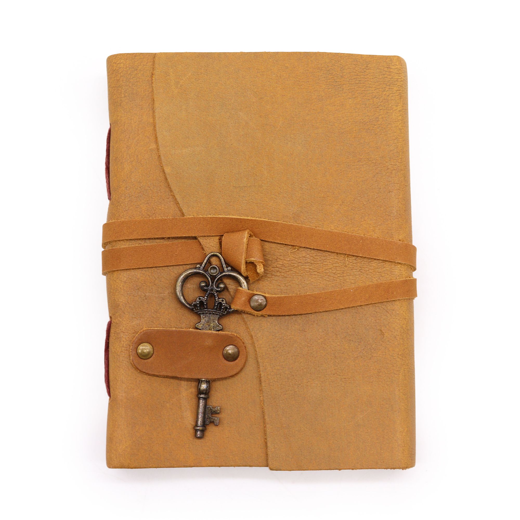 Cuaderno de cuero engrasado color tostado con llave - Imagen 3