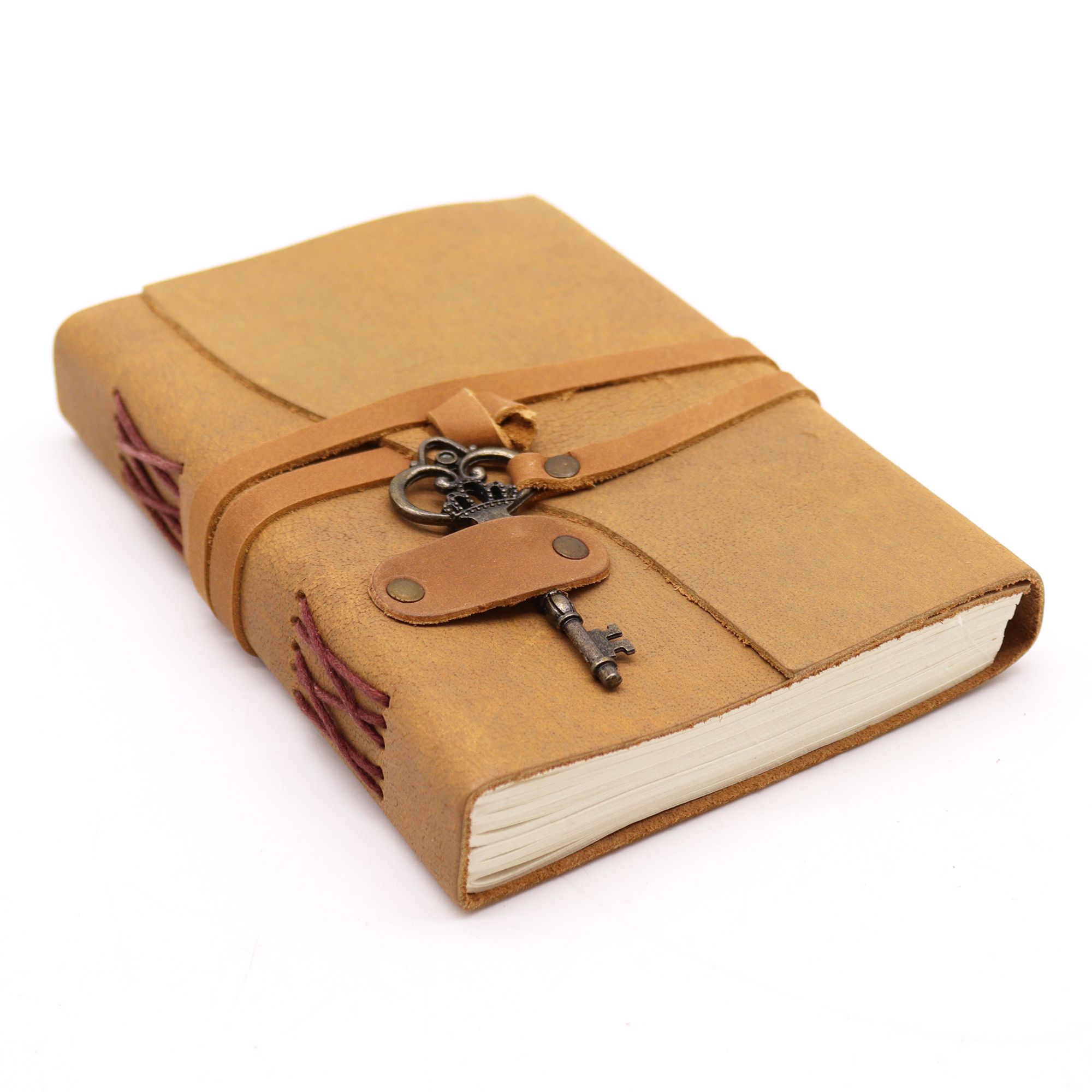 Cuaderno de cuero engrasado color tostado con llave - Imagen 2