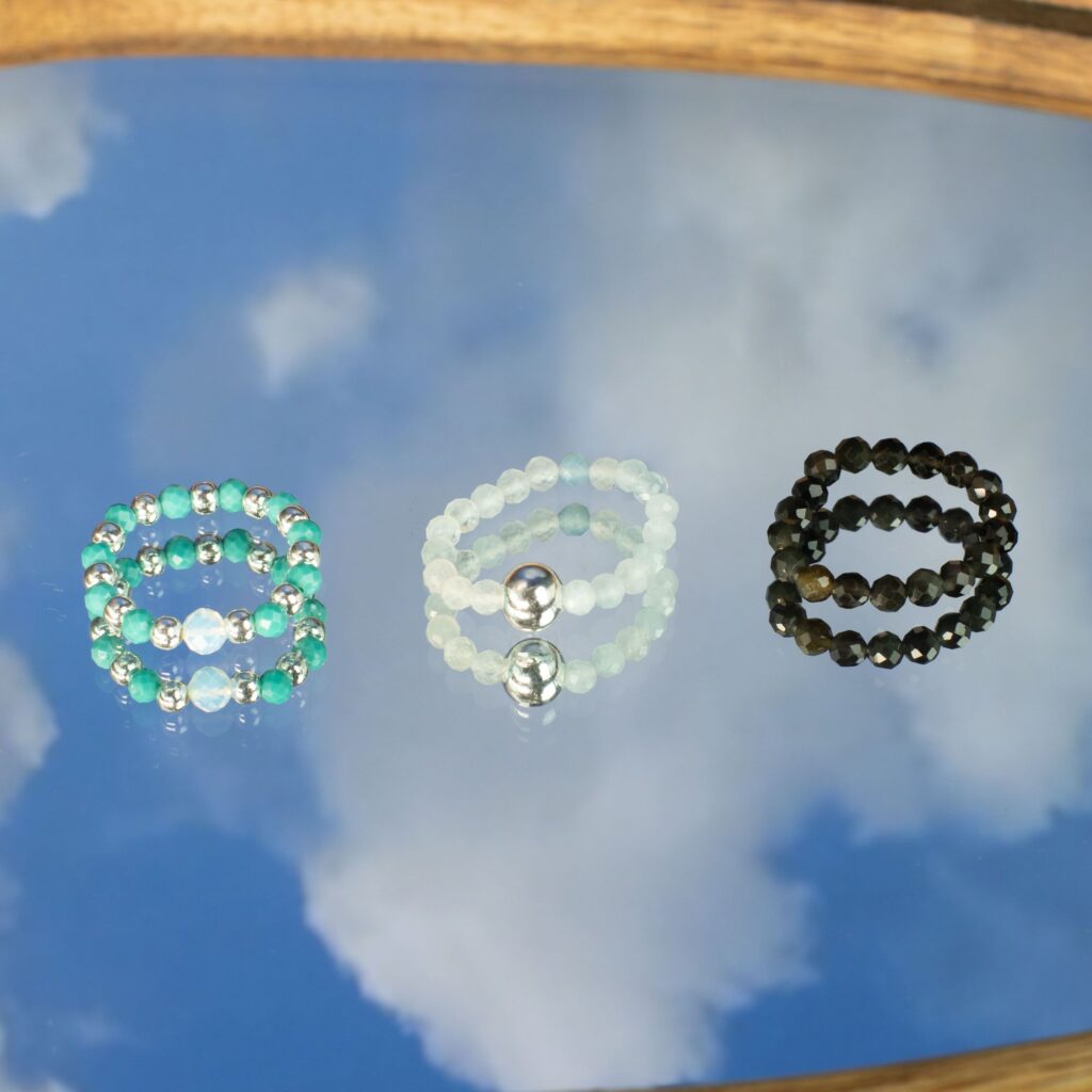 Conjunto de anillos de gema de ninfa - Océano sin fin