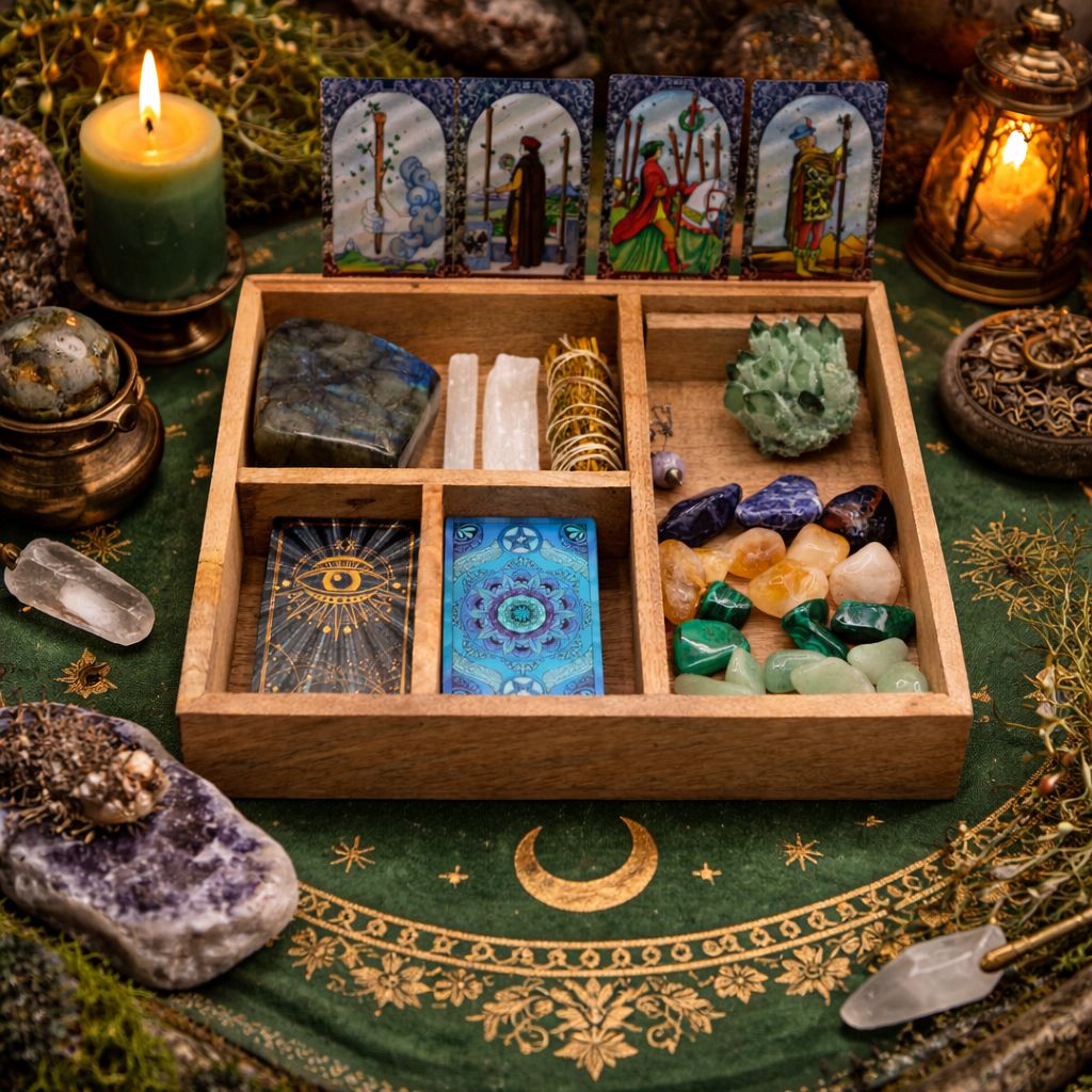 Caja de tarot de cuatro compartimentos con soporte para cartas - Imagen 8
