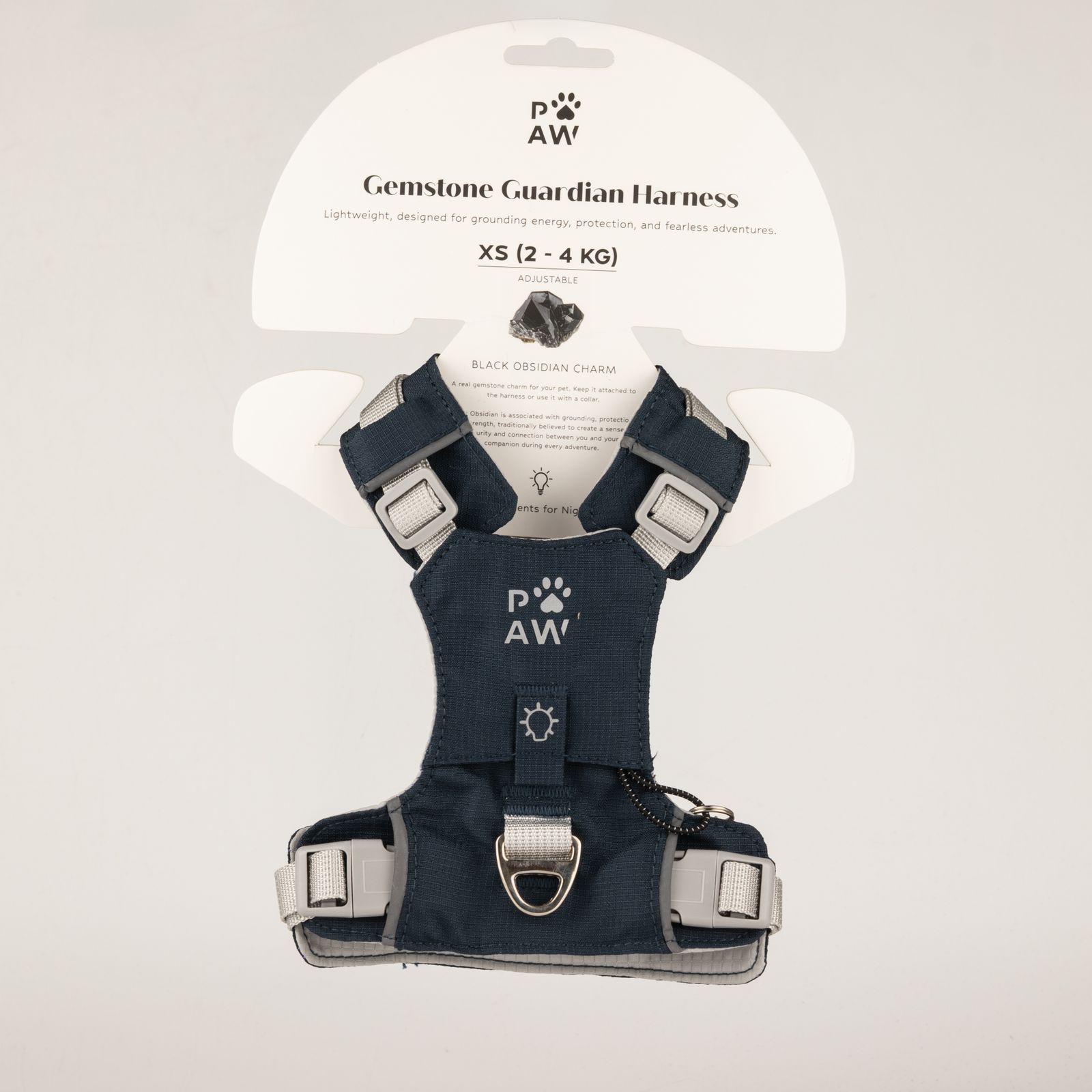 PAW - XS (2-4 kg) Arnés de paso para perros Guardian con malla reflectante - Rock Grey - Black Obsidian Charm