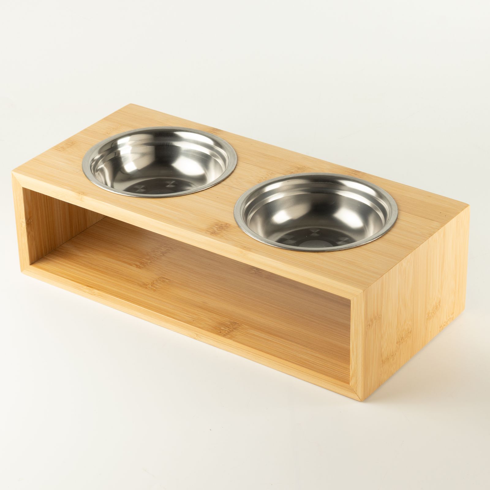 PAW Cuencos para comida - Grande doble acero inoxidable (201) en soporte de madera - 2x13 cm - Imagen 4