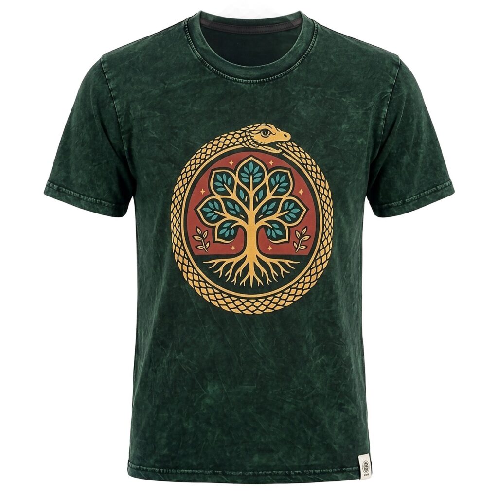Nomad Sari Camiseta de algodón lavado a piedra - Árbol de la Vida - Verde - XL
